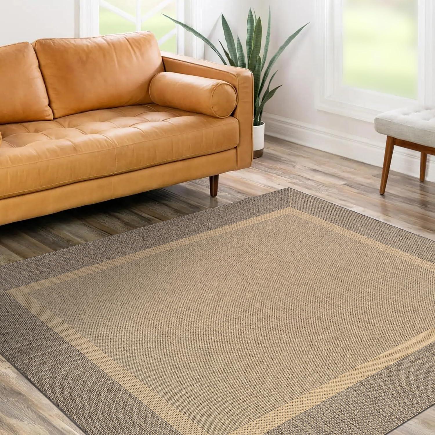 Couristan Recife Stria Texture Indoor / Outdoor Area Rug, Natural- Coffee, 7'6" Square