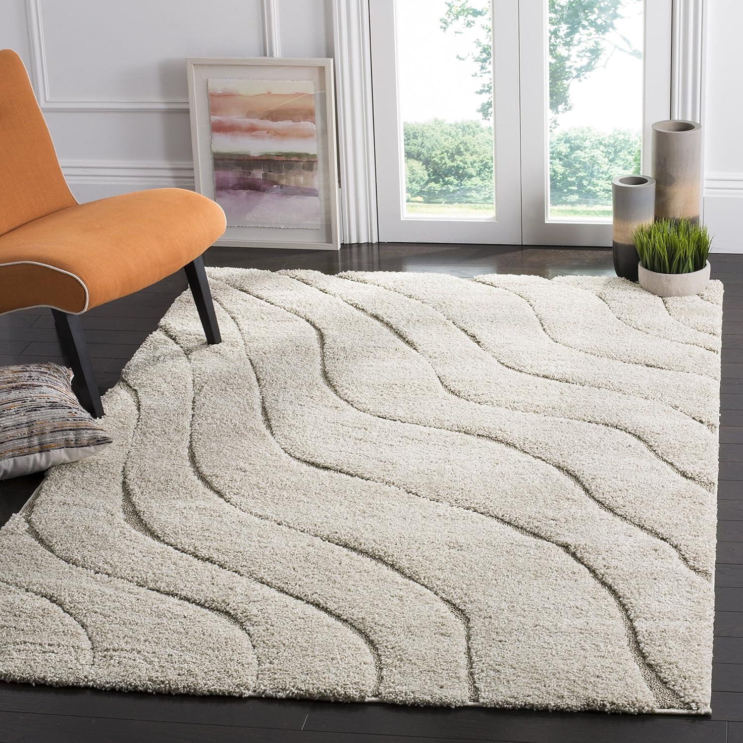 Florida Shag SG472 Power Loomed Indoor Area Rug - Dark Blue/Cream - 5'3"x7'6" - Safavieh