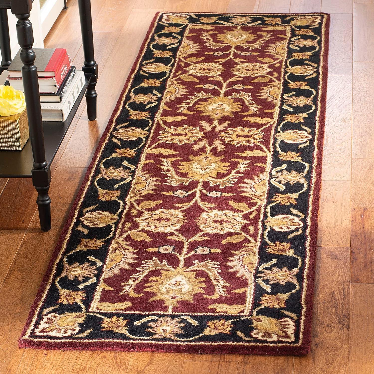 Elegant Burgundy & Black Hand-Tufted Wool Area Rug, 6' x 9'