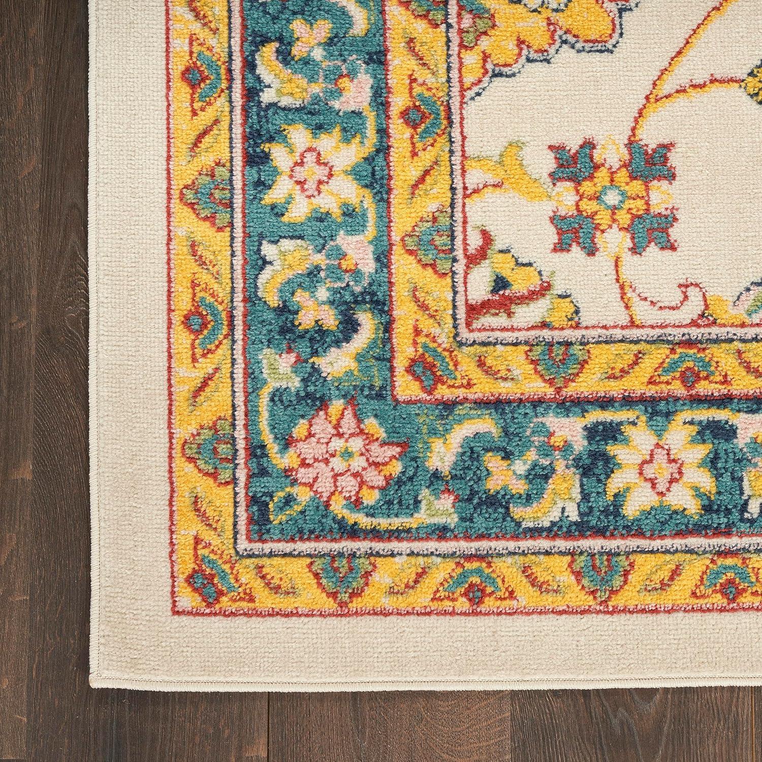 Nourison Essentials Floral Persian Indoor Outdoor Rug Ivory Gold 8' x 10'