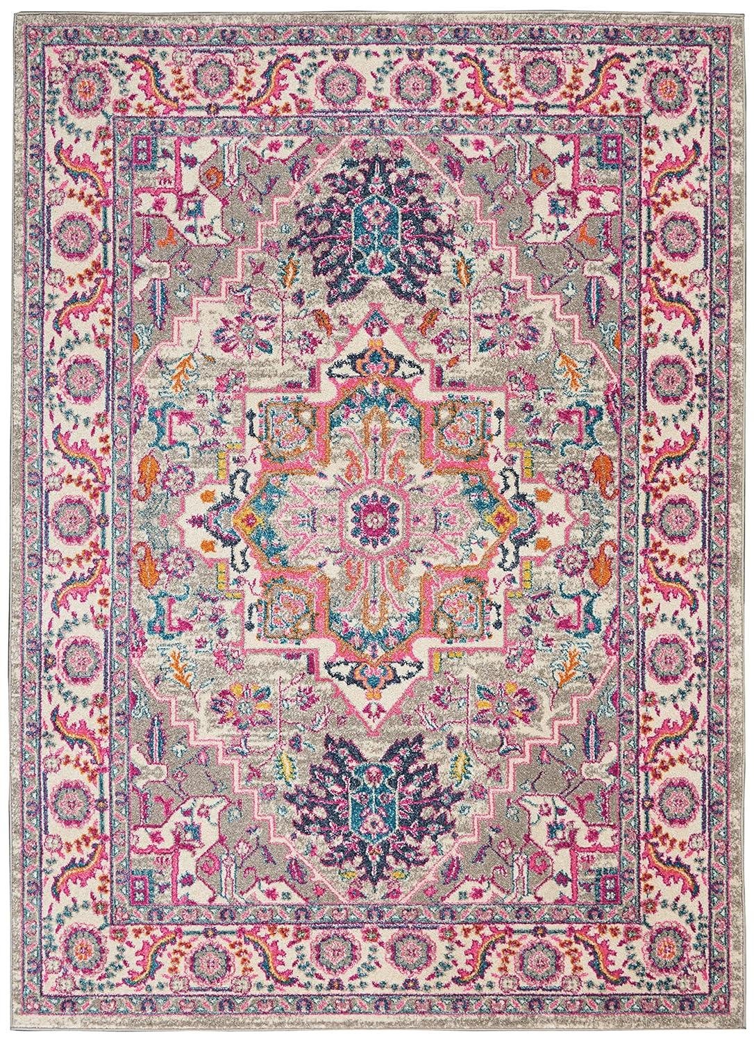 Nourison Passion Colorful Center Medallion Indoor Area Rug Light Grey/Pink 5'3" x 7'3"