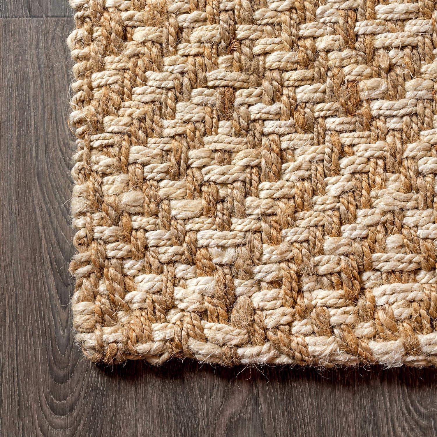 8'x10' Hira Hand Woven Diamond Chunky Jute Area Rug, Natural  - JONATHAN Y