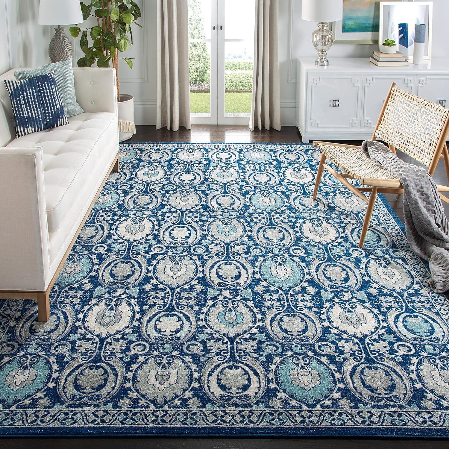 SAFAVIEH Evoke Milica Floral Bordered Area Rug, Blue/Ivory, 9' x 12'