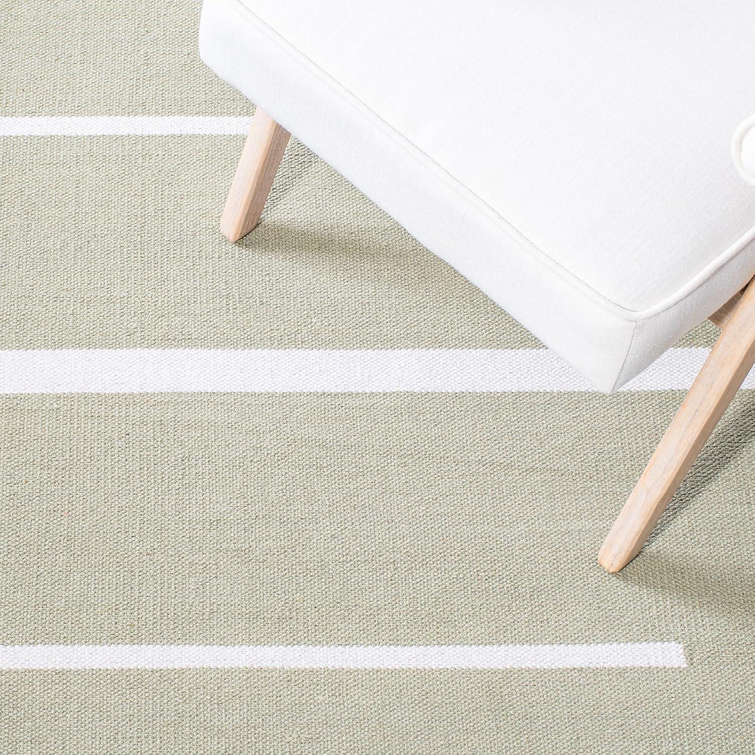 SAFAVIEH Montauk Oswald Geometric Striped Cotton Area Rug, Ivory/Light Green, 6' x 6' Square