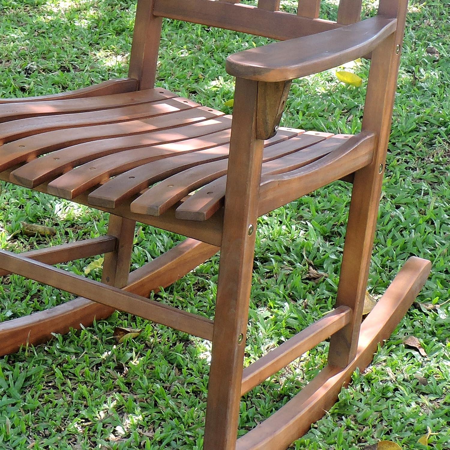 Northbeam Indoor Outdoor Acacia Wood Traditional Rocking Chair, Natural Stained