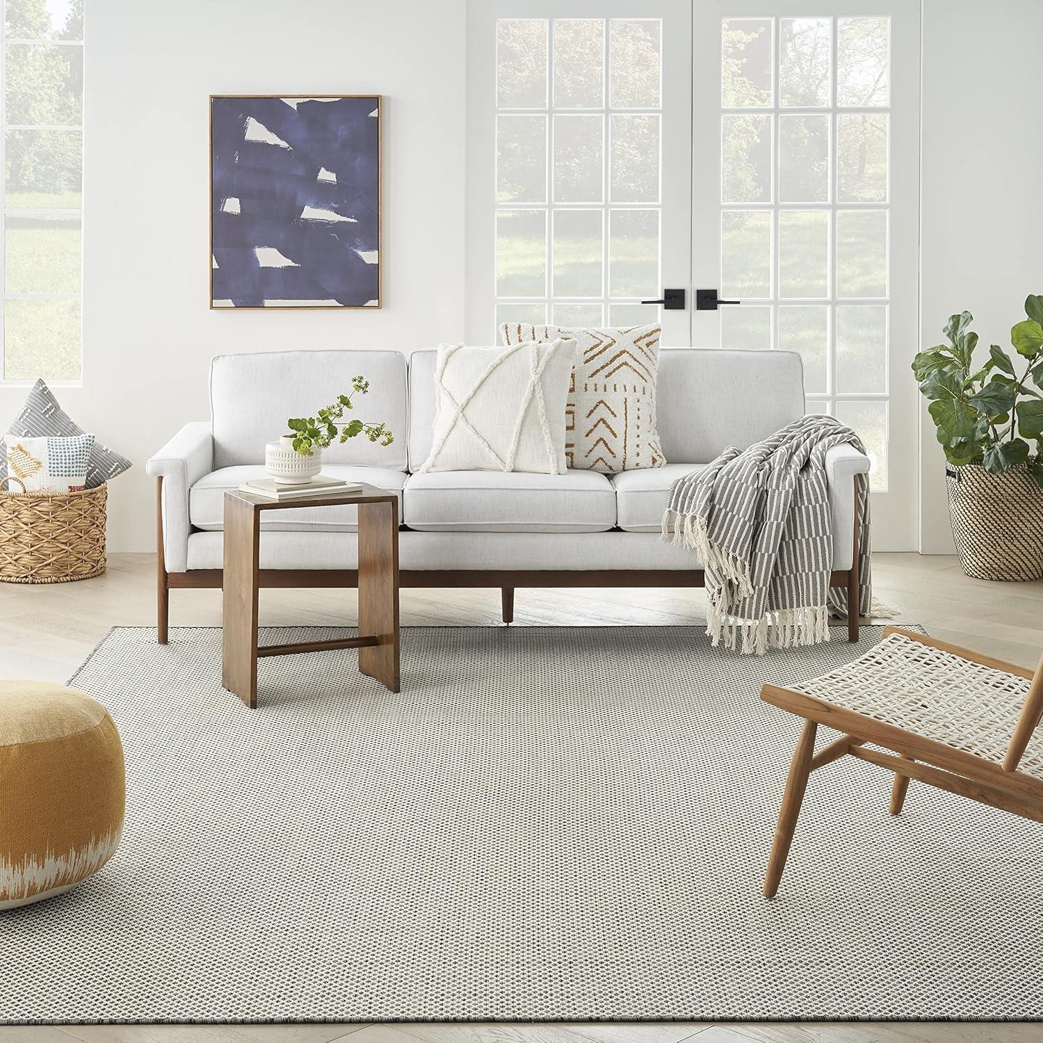 Nourison Courtyard 9' x 12' Ivory Charcoal All-over design Indoor/Outdoor Rug