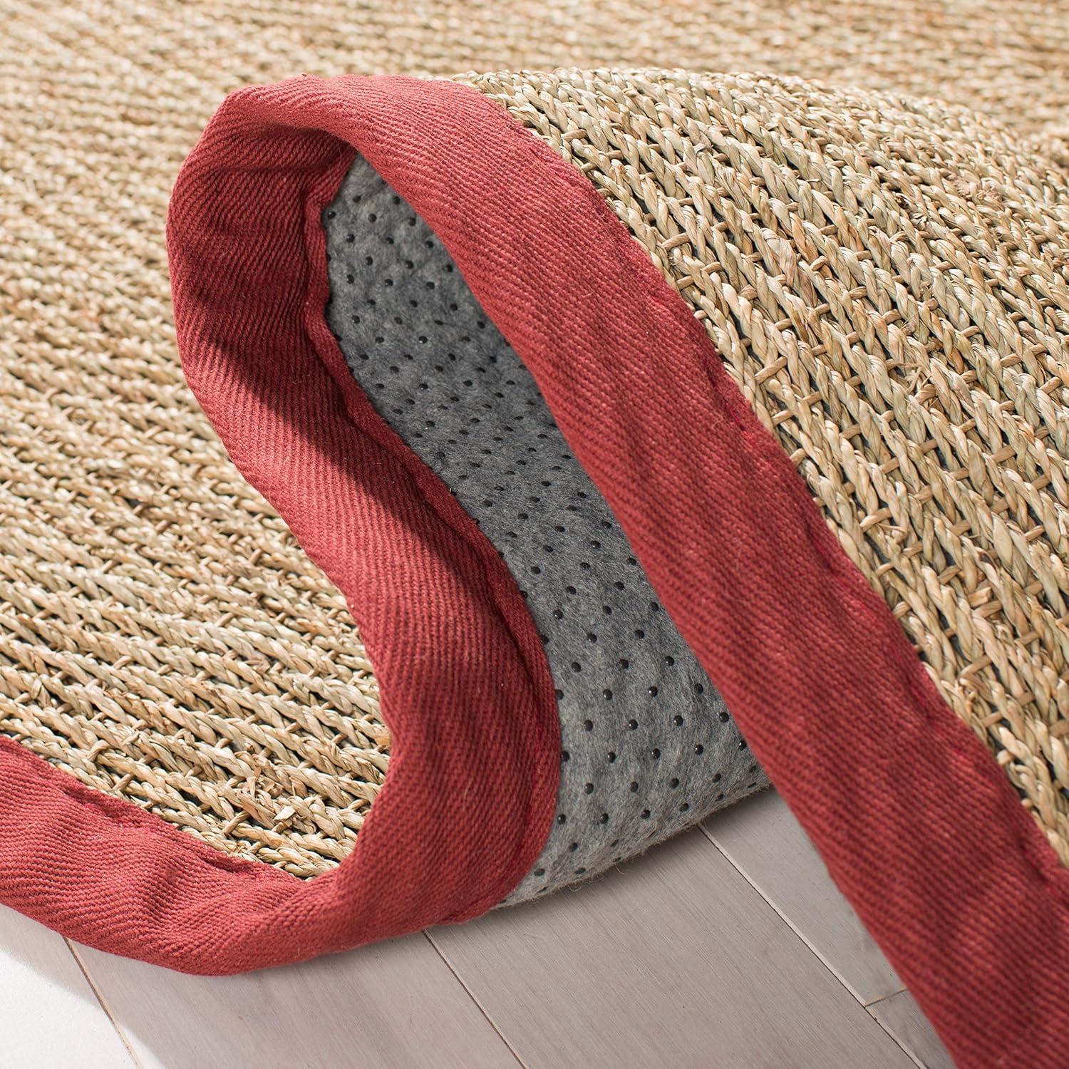 SAFAVIEH Natural Fiber Maisy Border Seagrass Area Rug, Natural/Red, 9' x 12'