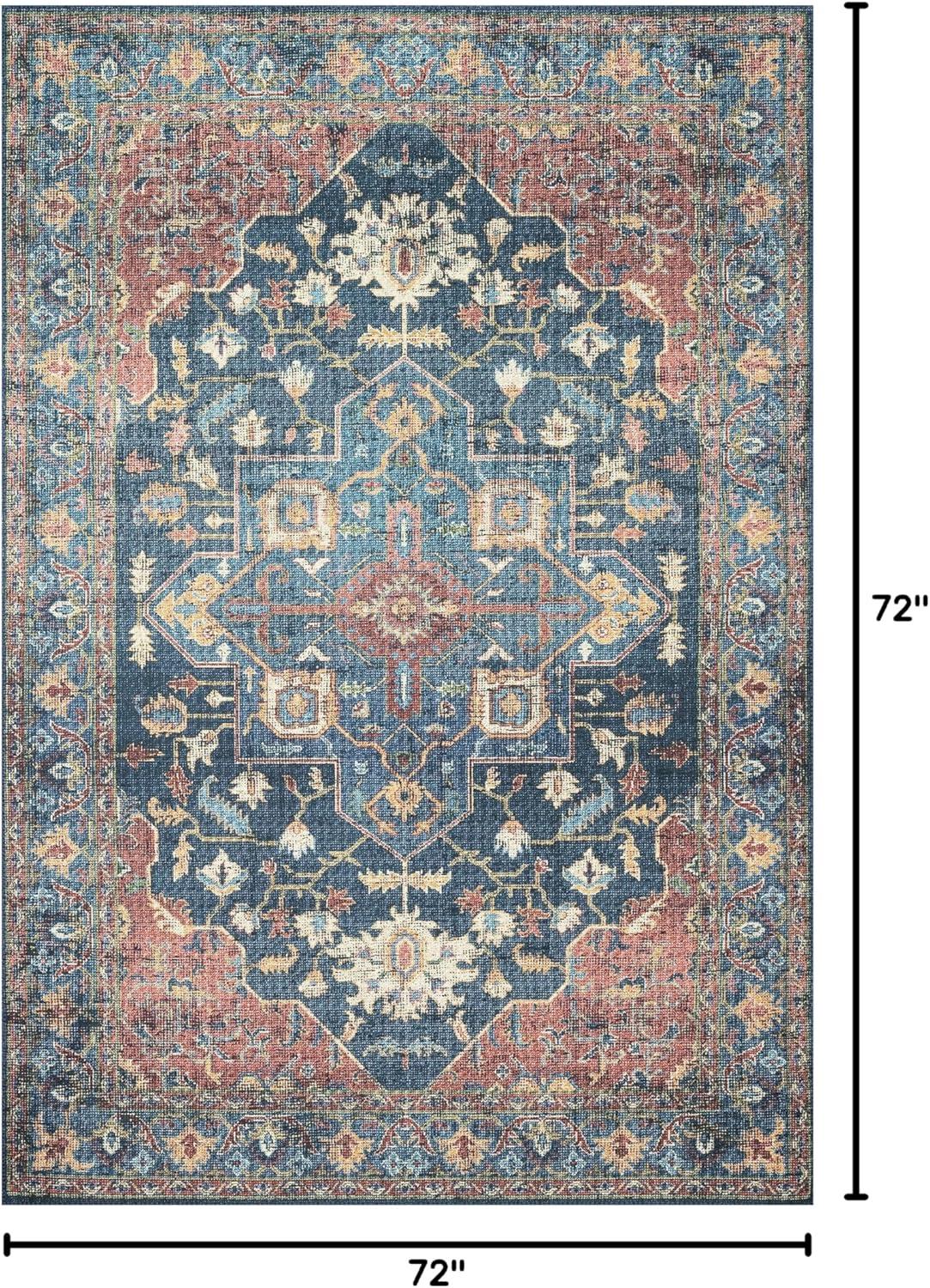 Reversible Round Blue Wool and Synthetic Area Rug