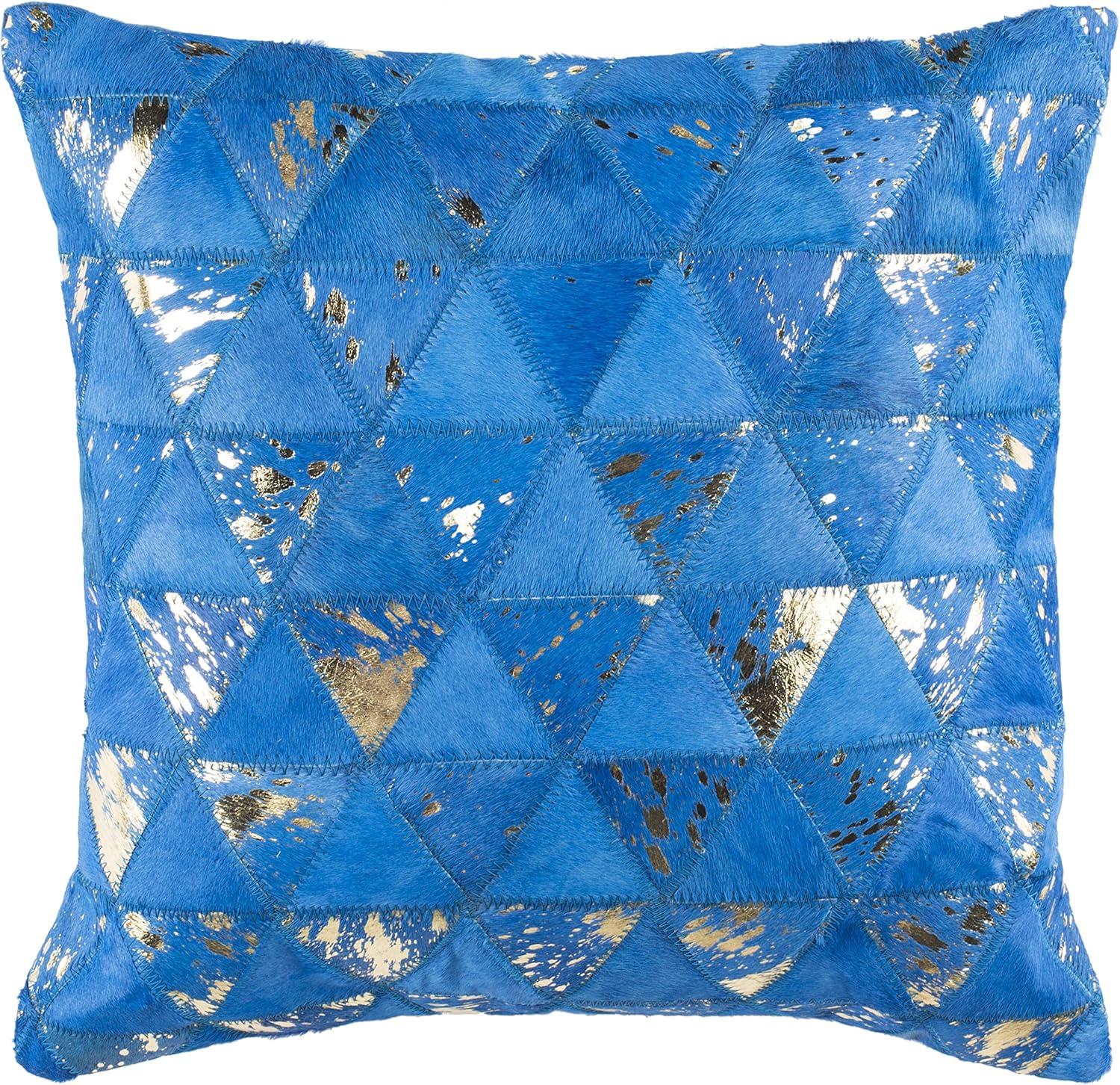 Clairton Metallic Cowhide Pillow - Blue/Silver - 20"X20" - Safavieh