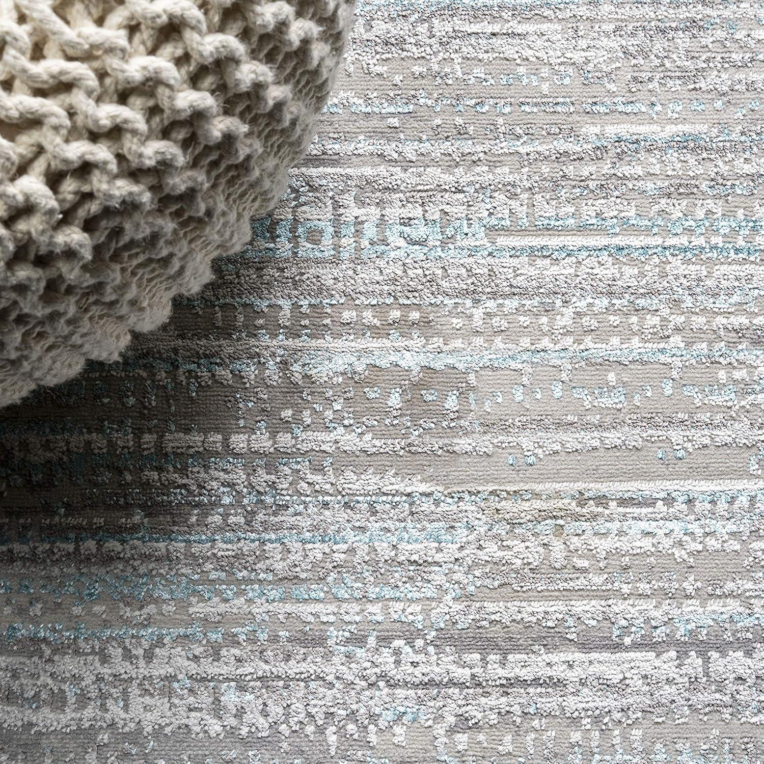 8'x10' Loom Modern Strie'  Area Rug, Gray/Turquoise - JONATHAN Y
