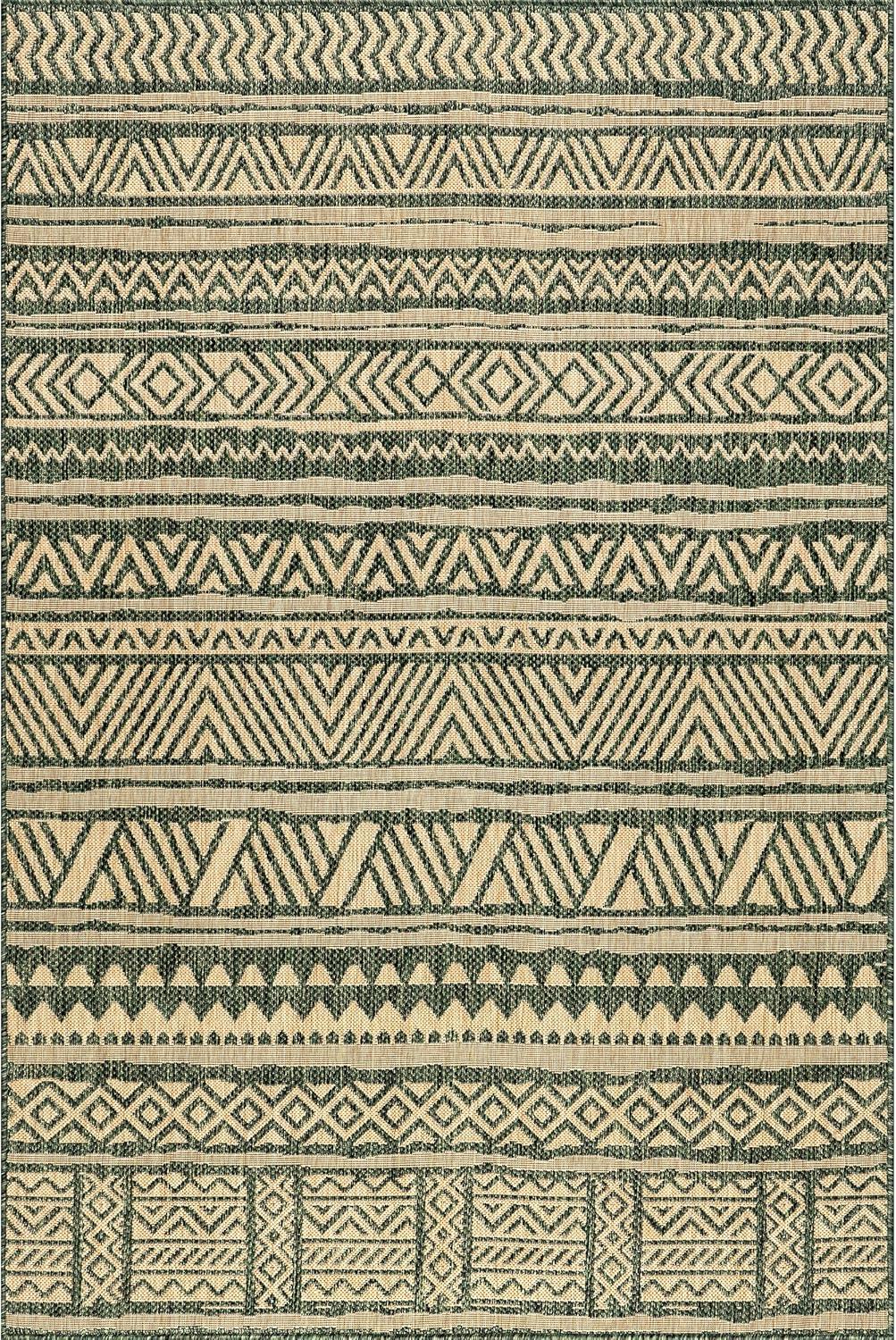6'7"x9' Abbey Geometric Striped Indoor and Outdoor Area Rug Beige - nuLOOM: Low Pile, Machine Made, Polypropylene