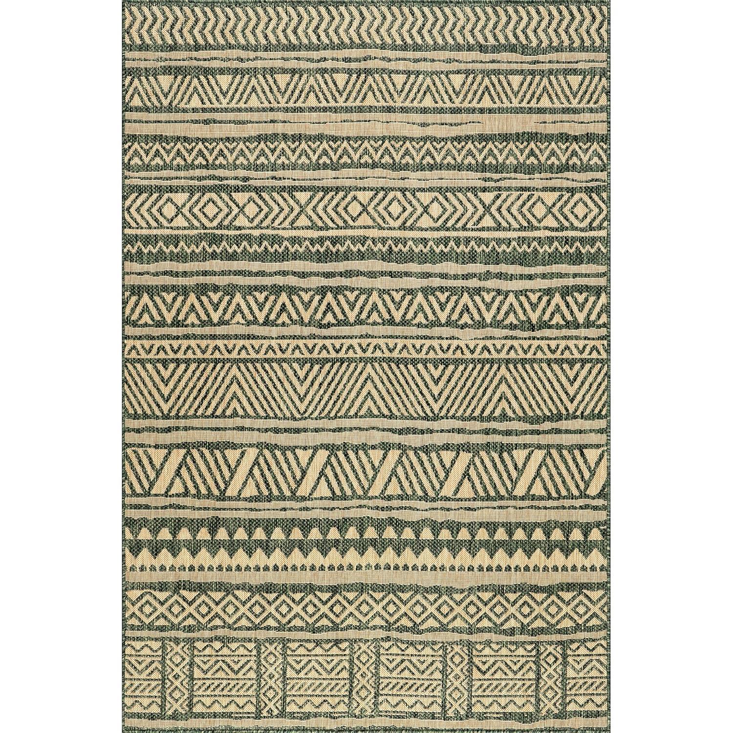 6'7"x9' Abbey Geometric Striped Indoor and Outdoor Area Rug Beige - nuLOOM: Low Pile, Machine Made, Polypropylene
