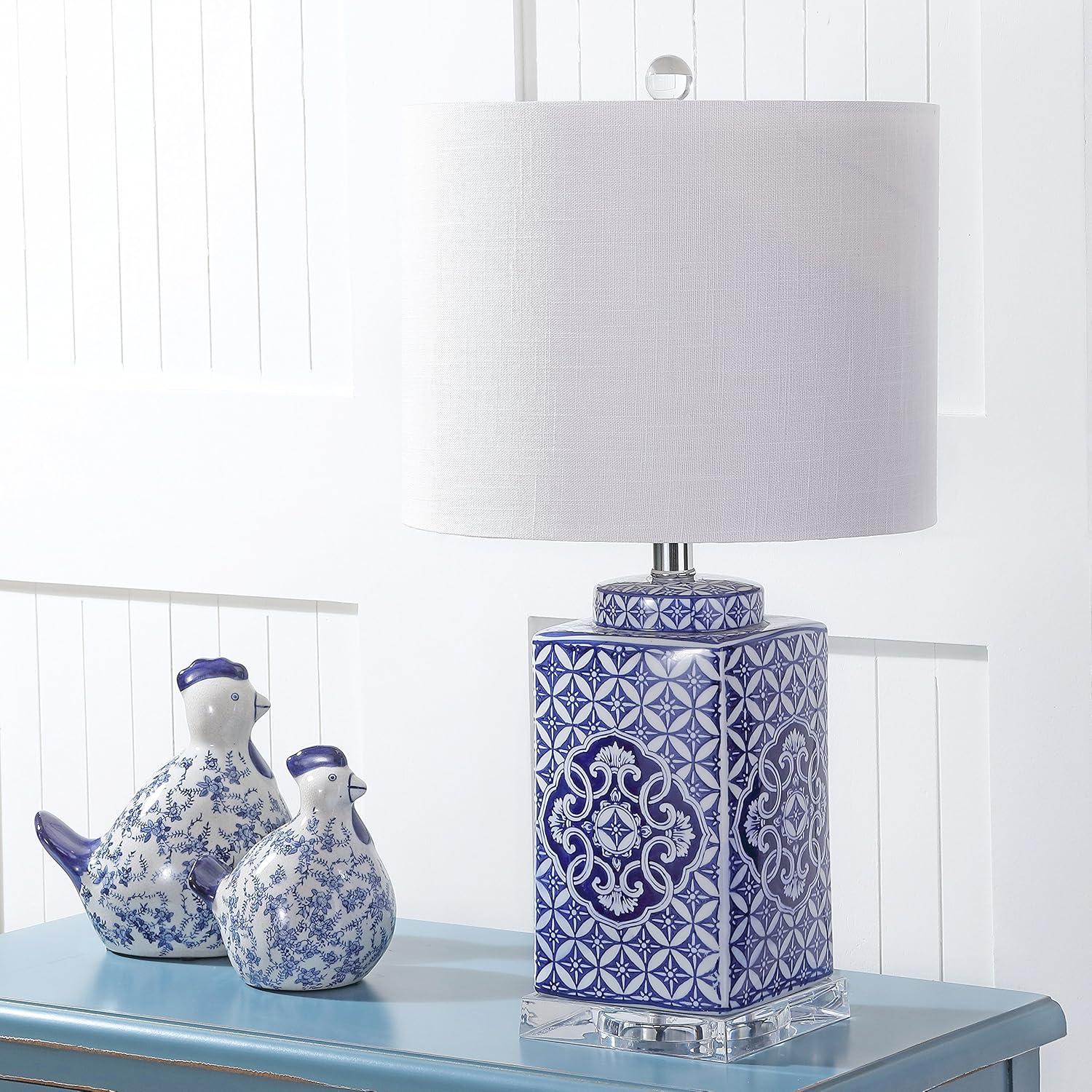 Chinoiserie Blue and White Ceramic 23" Table Lamp with Linen Shade