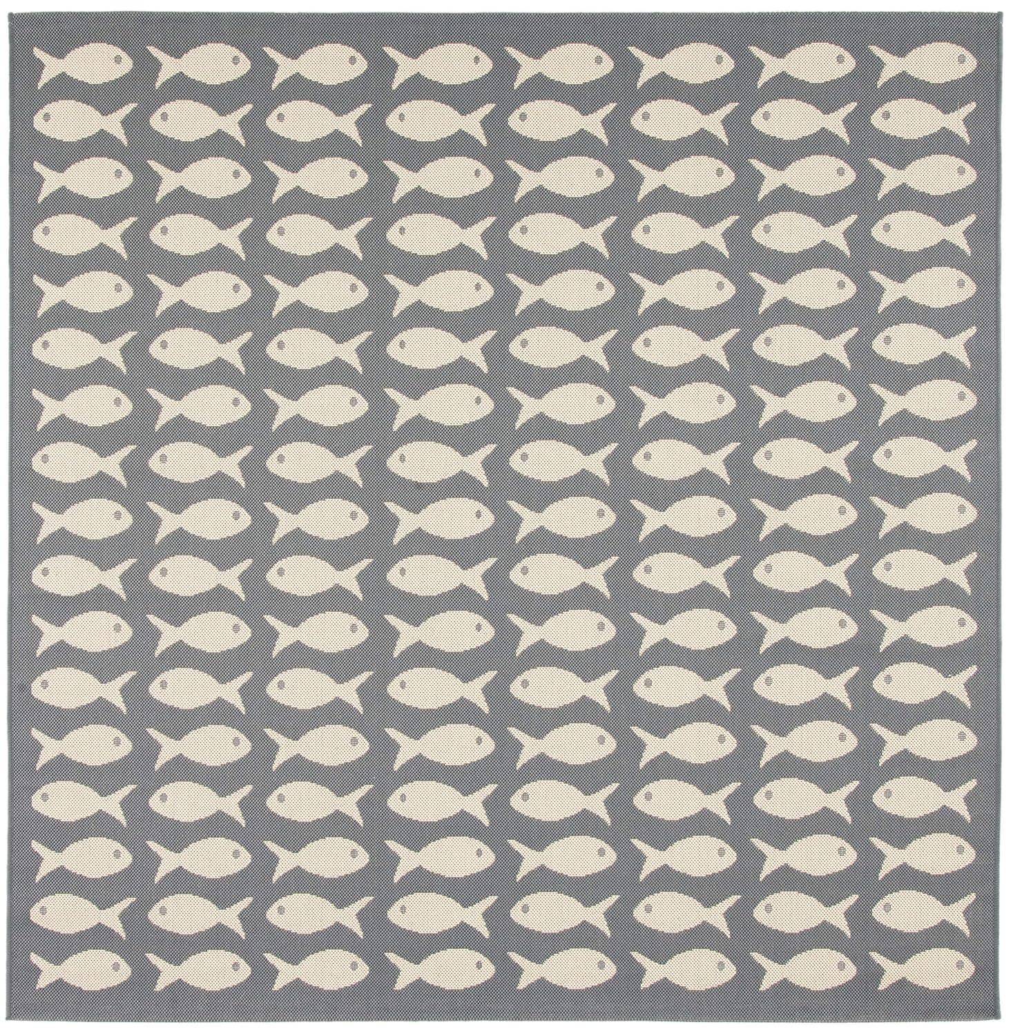 Courtyard CY6013 Power Loomed Indoor and Outdoor Area Rug - Grey/Beige - 4'x4' - Safavieh