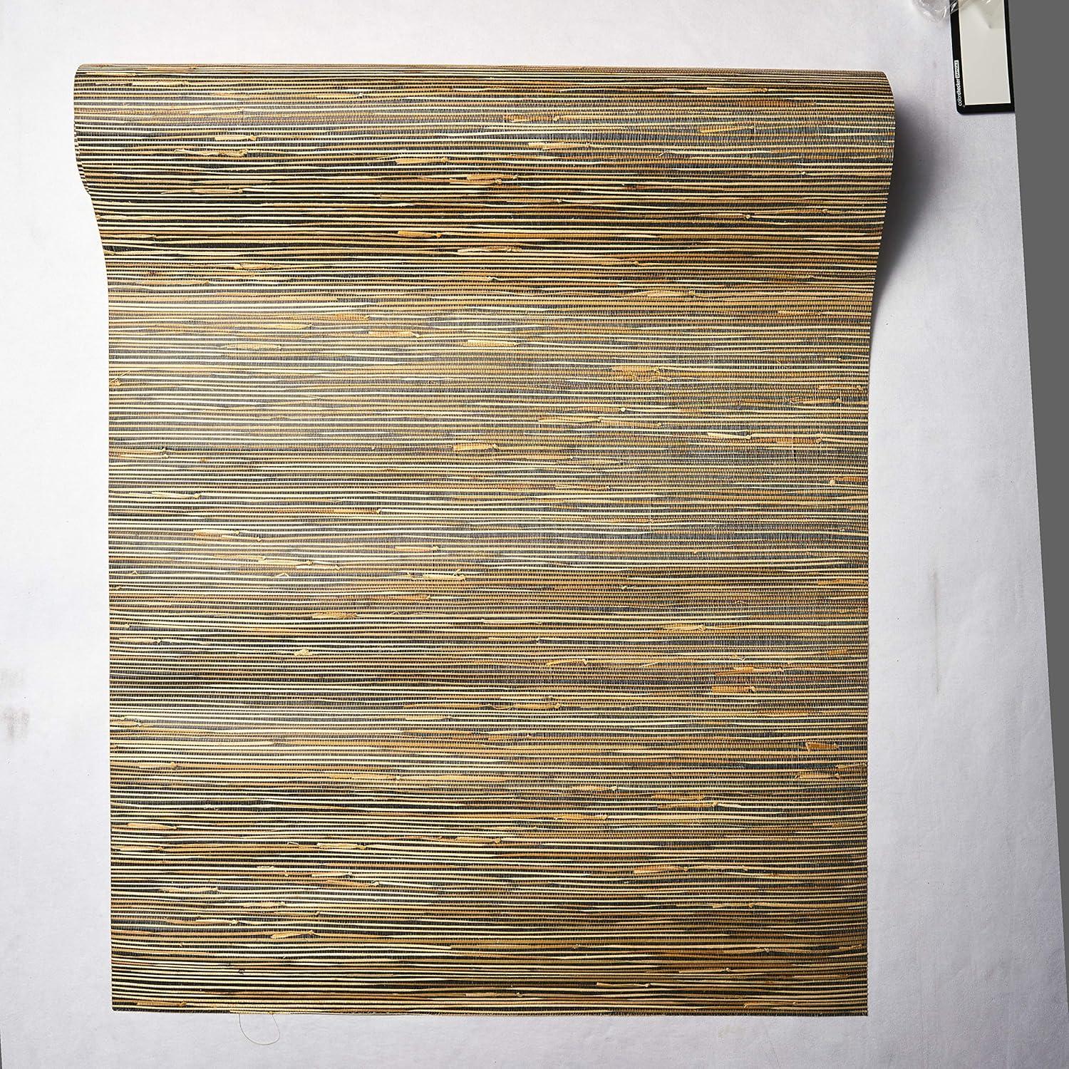 Black and Beige Grasscloth Non-Pasted Wallpaper