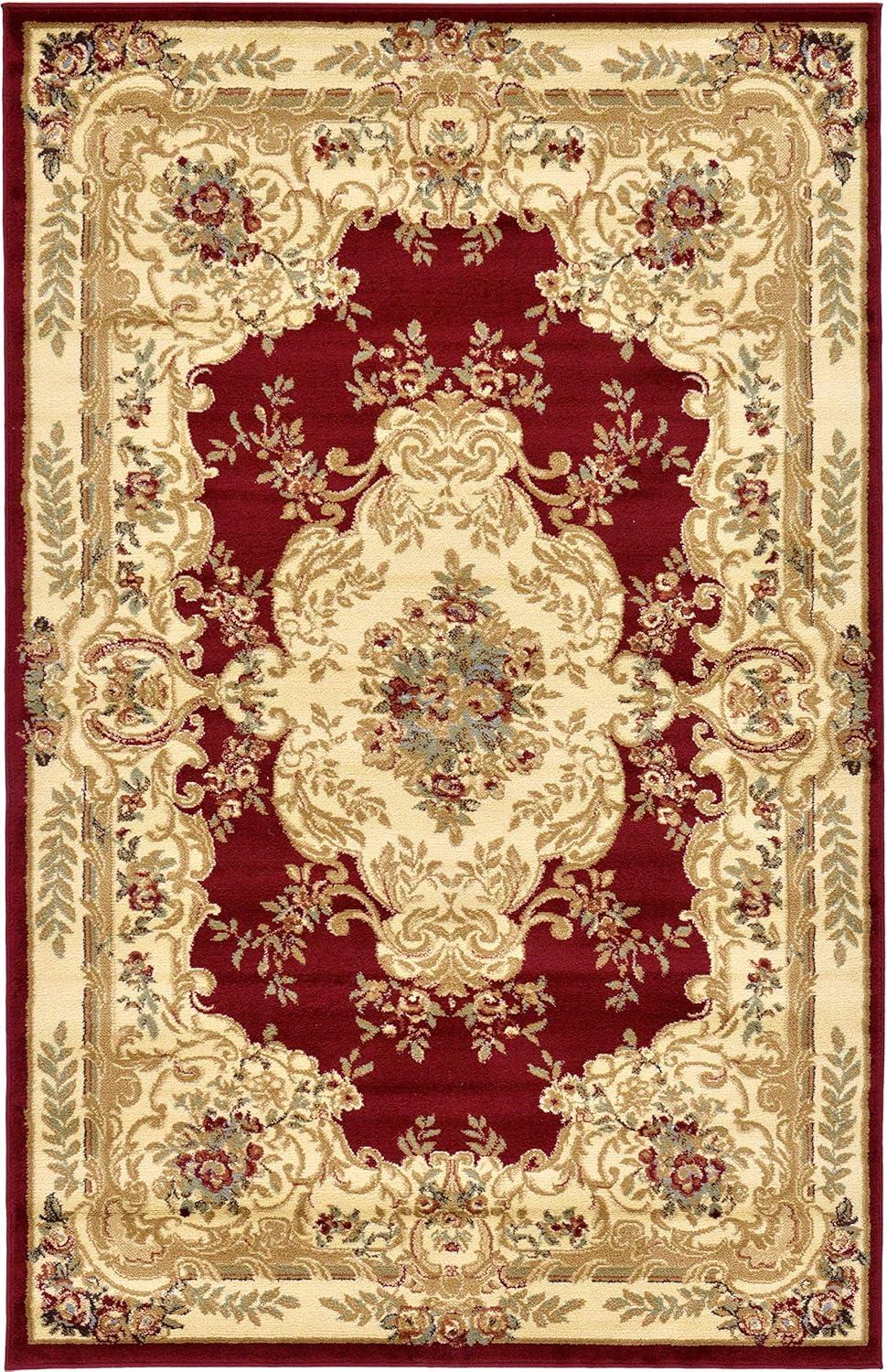 Versailles Red and Cream Medallion Rectangular Area Rug