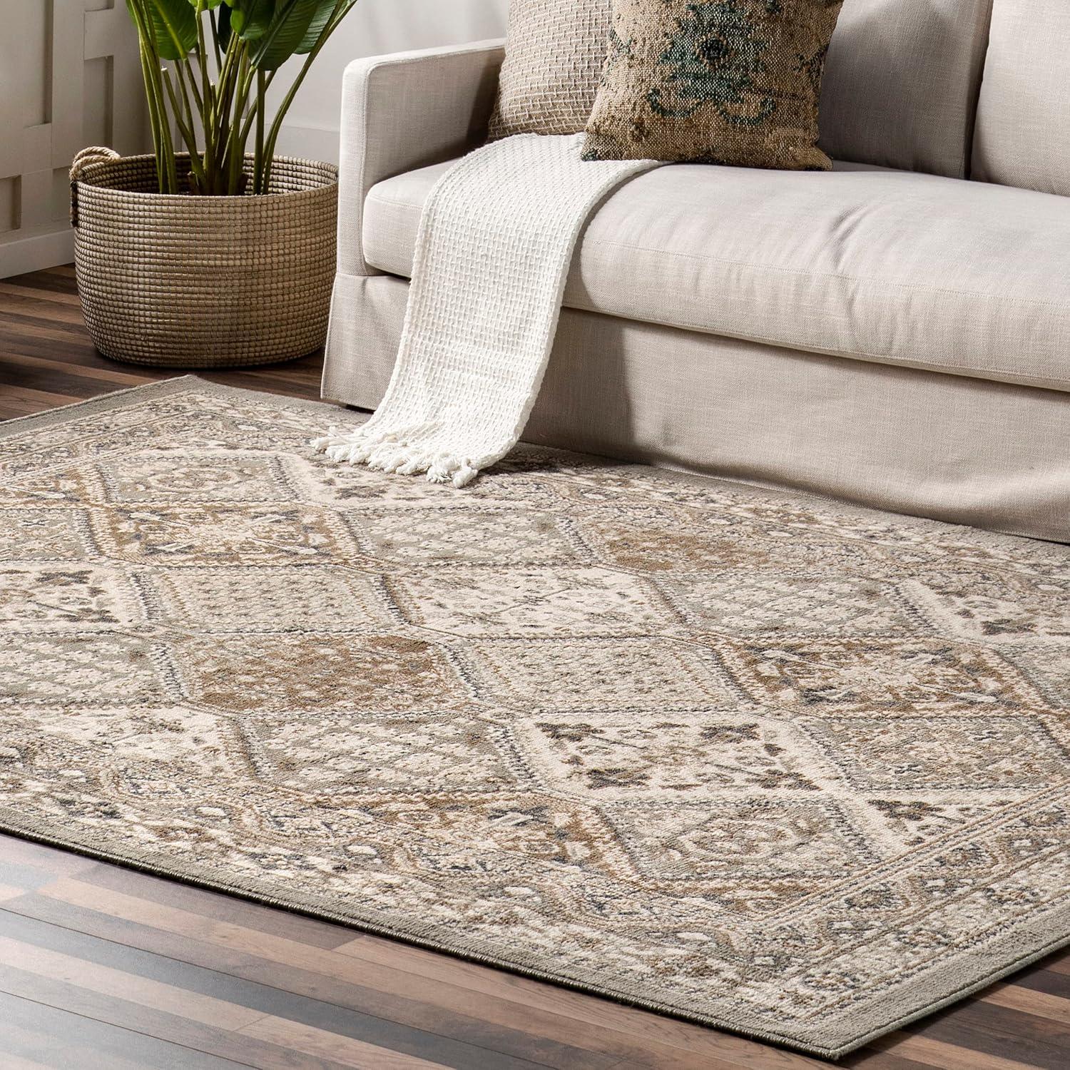 Nuloom 2x8 Becca Tiled Indoor Area Rug, Taupe, Faded Transitional Design, Stain Resistant, Bedroom, Living Room, Kitchen