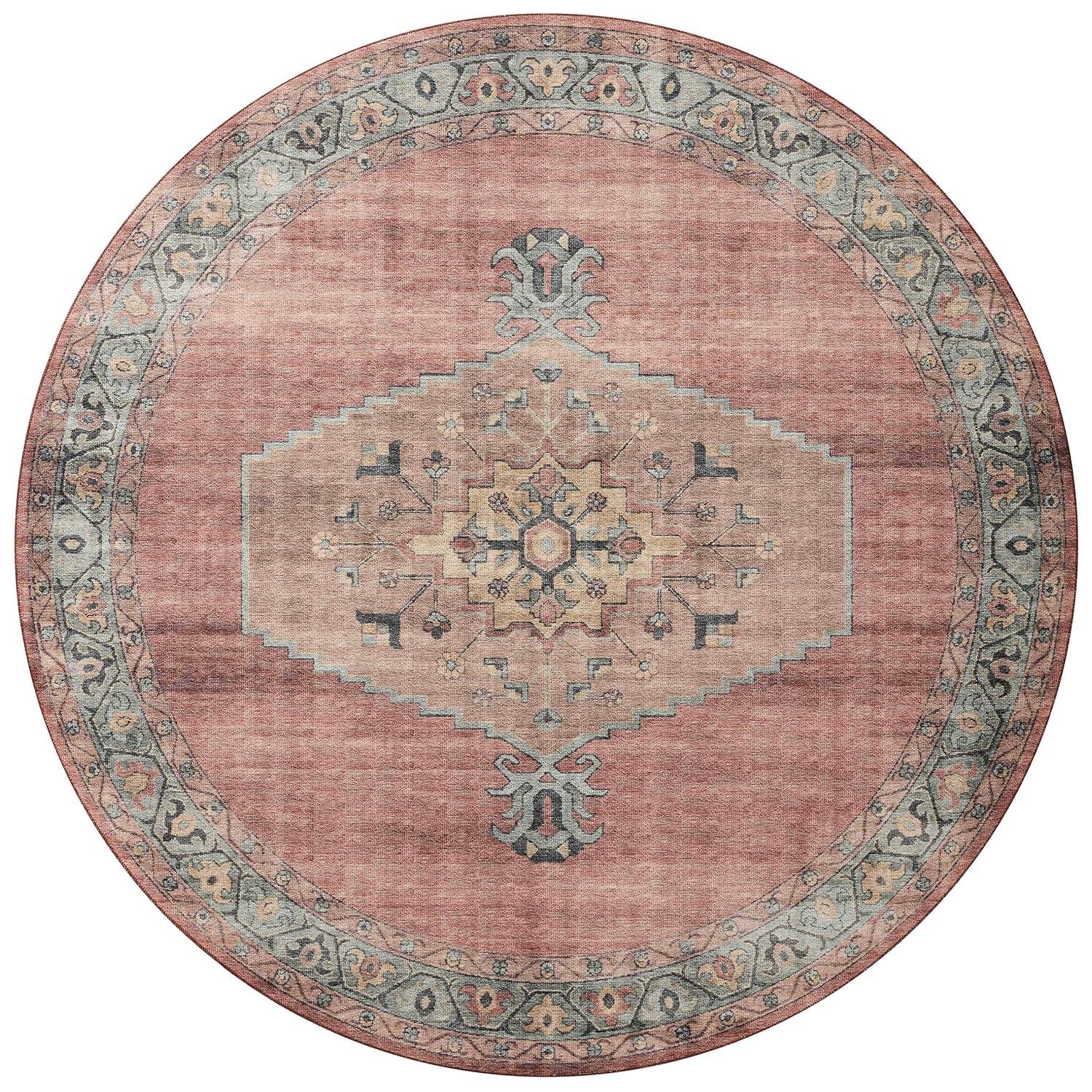 Red Medallion Synthetic Easy Care Runner Rug