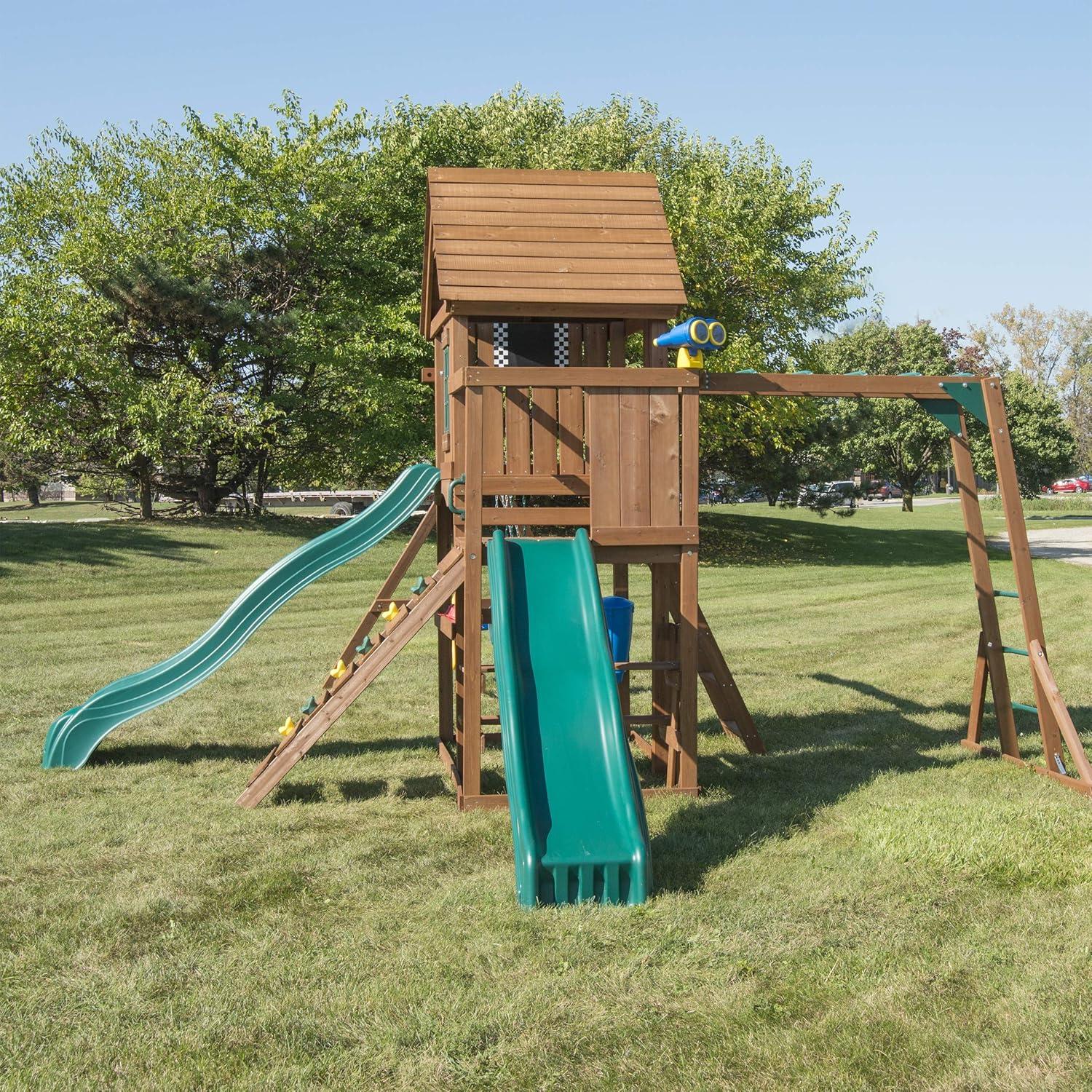 Knightsbridge Wooden Swing Set with Slides and Monkey Bars