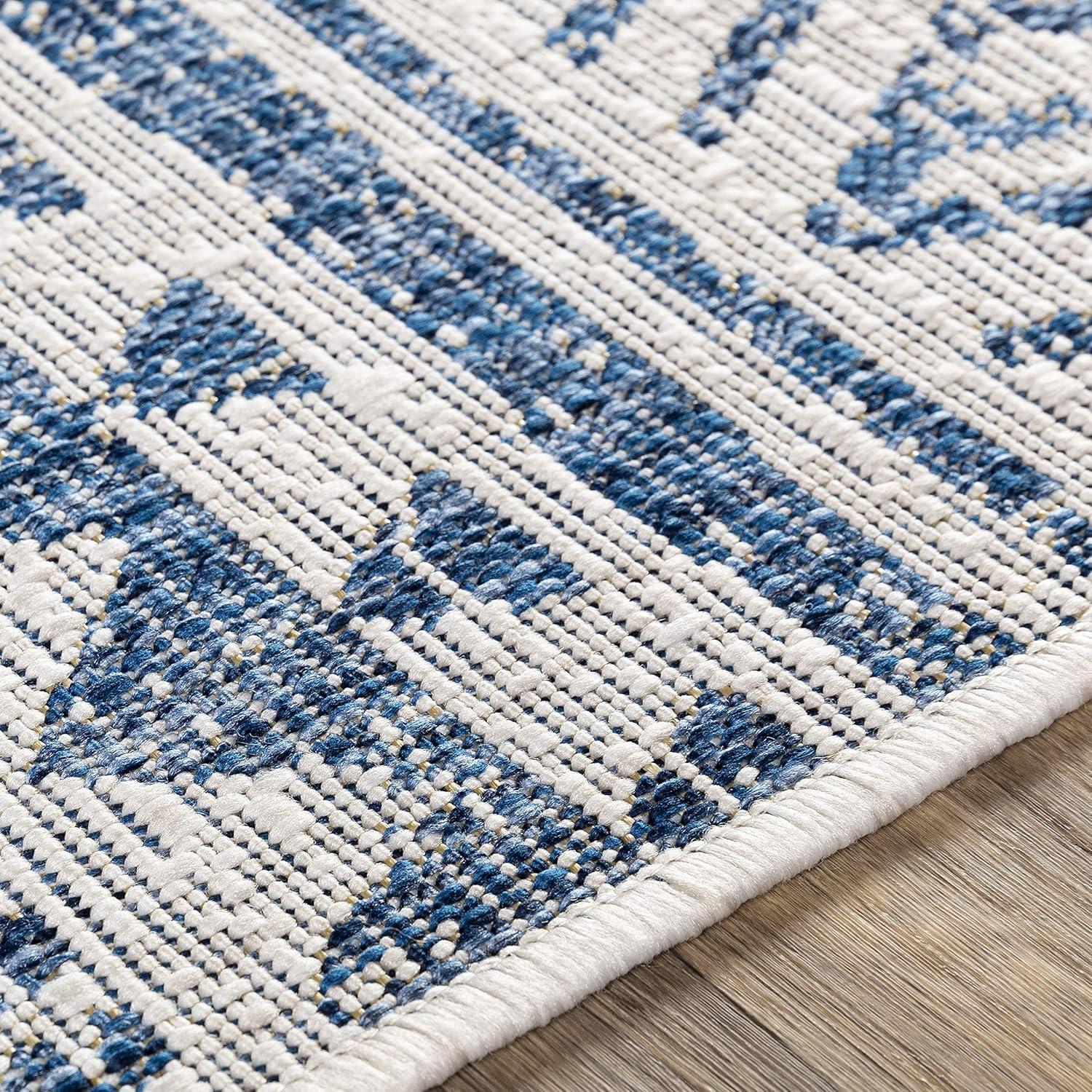 Livabliss Eagean Global Indoor/Outdoor Area Rug,7'10" x 10'2",Denim/Cream