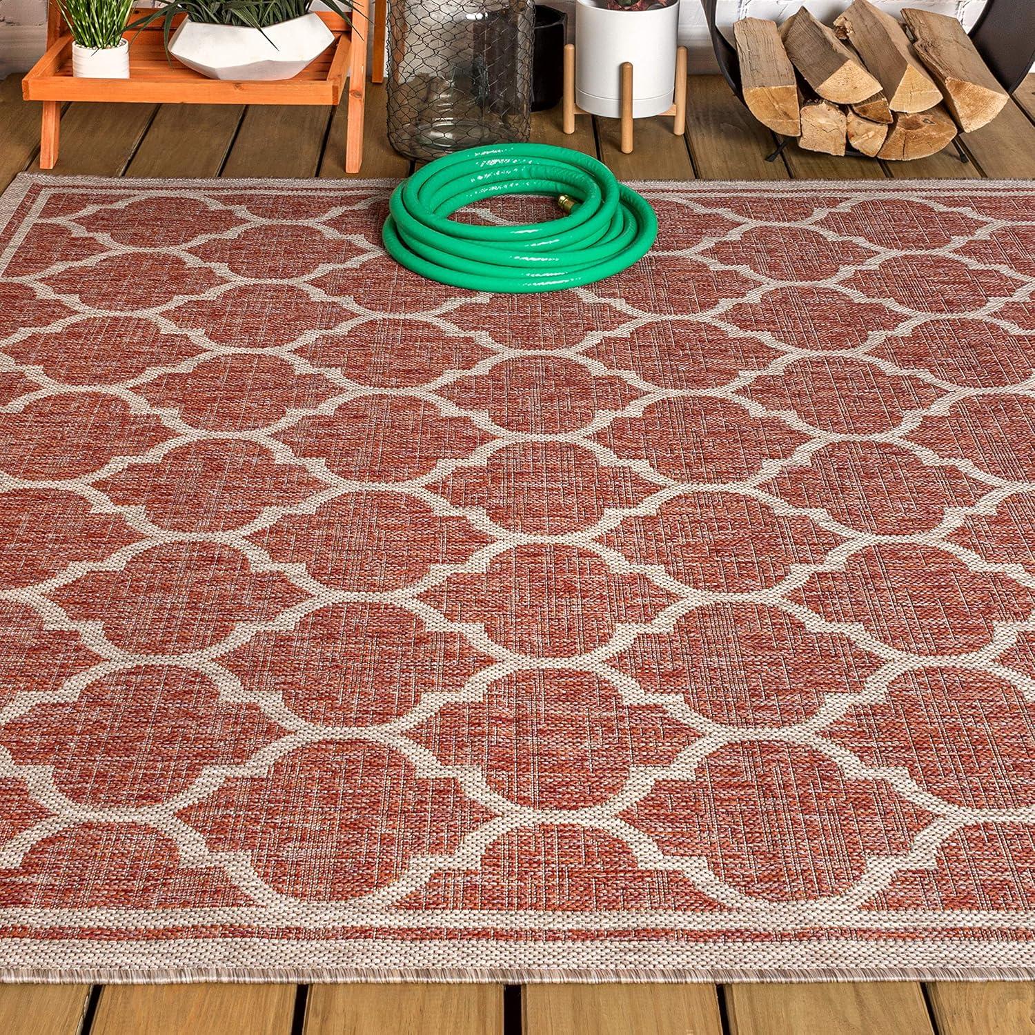 4'x6' Trebol Moroccan Trellis Textured Weave Indoor/Outdoor Area Rug, Red/Beige - JONATHAN Y