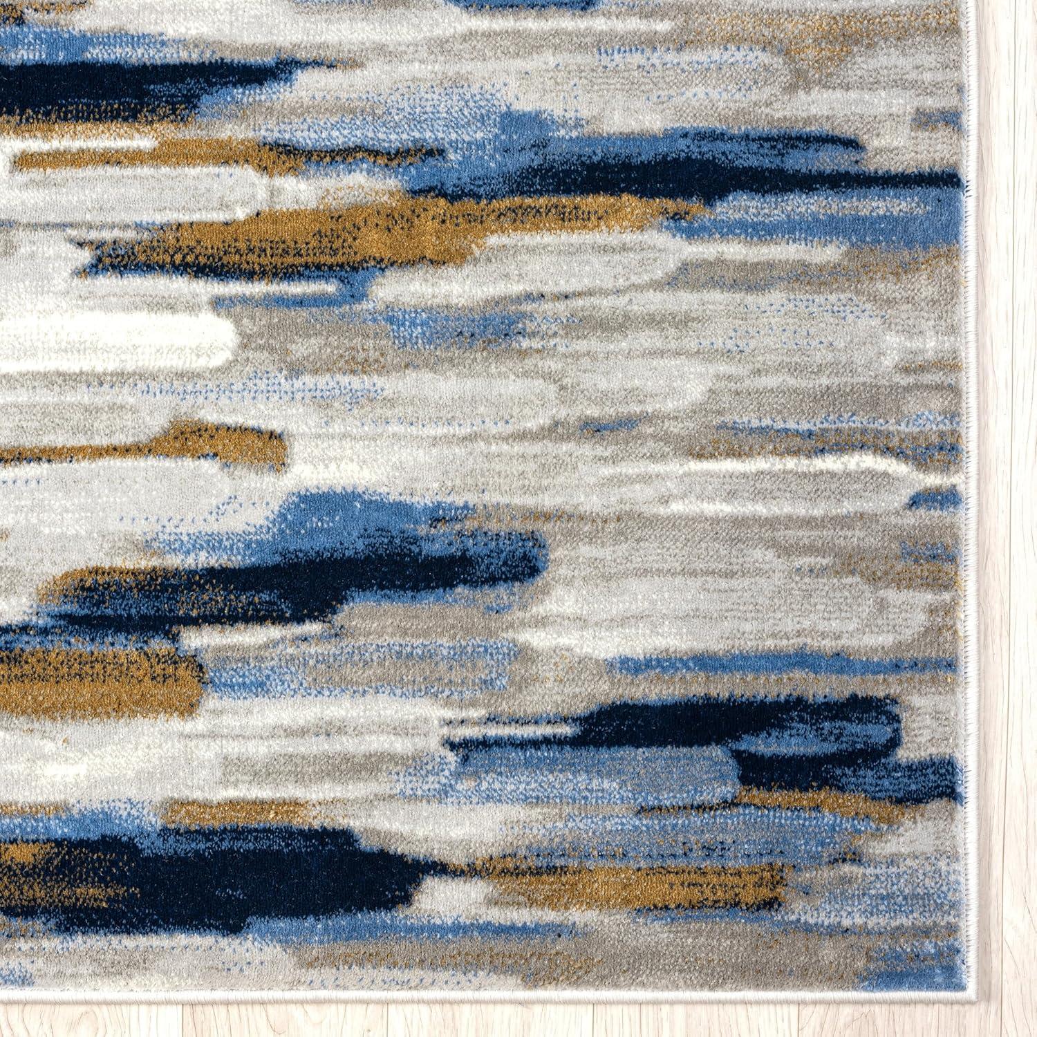 Blue and Orange Abstract Synthetic 3' x 5' Area Rug