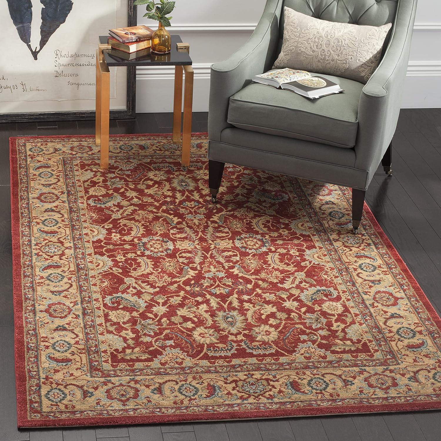 Elegant Mahal Red & Natural 3' x 5' Synthetic Area Rug