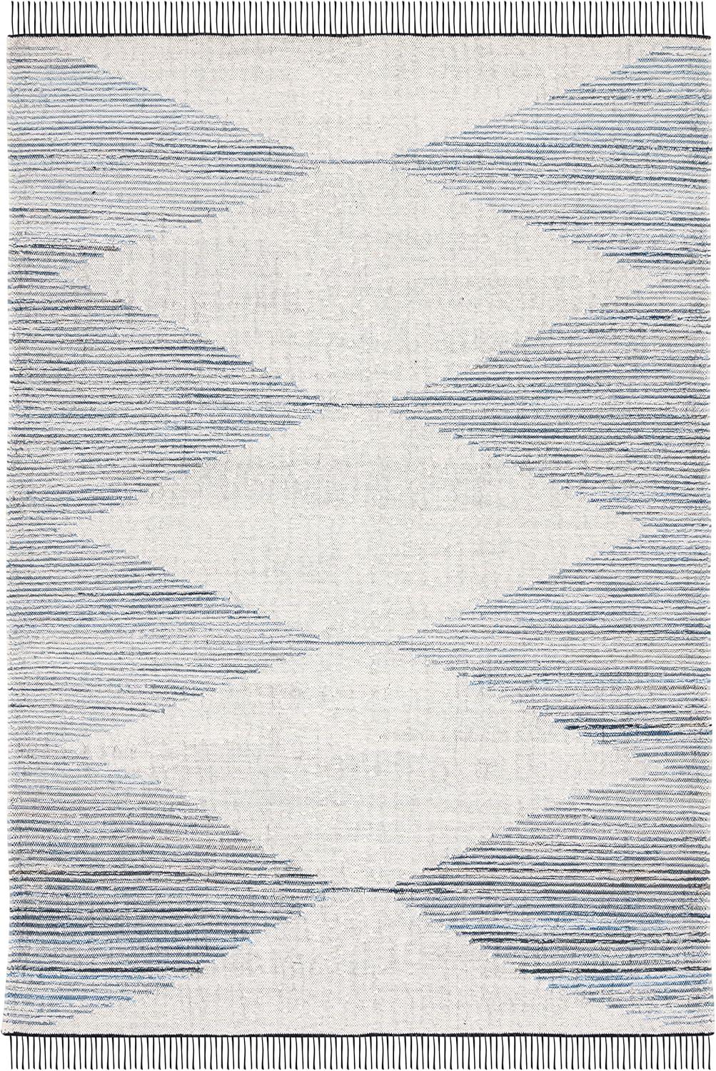 Kilim With Fringes KLM309 Flat Weave Area Rug - Blue/Ivory - 5'x8' - Safavieh
