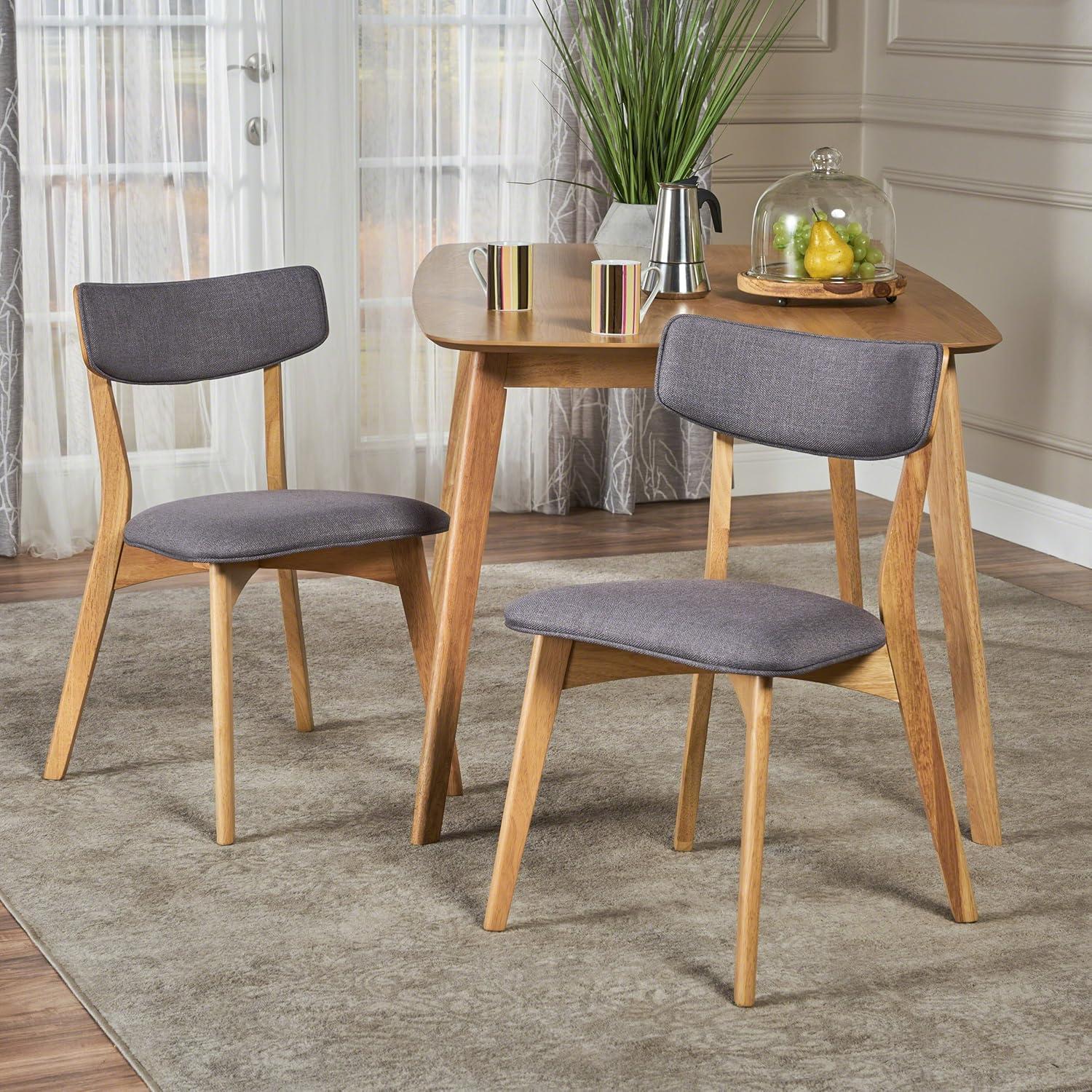 Molly Mid Century Modern Dining Chairs with Rubberwood Frame (Set of 2)