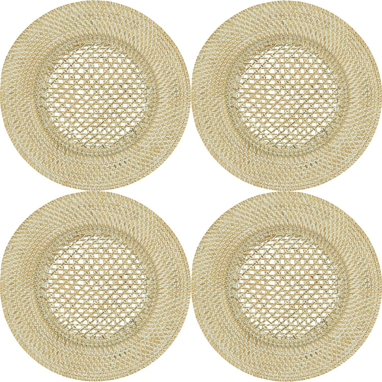 Handcrafted Natural Rattan Round Charger Plates, Set of 4