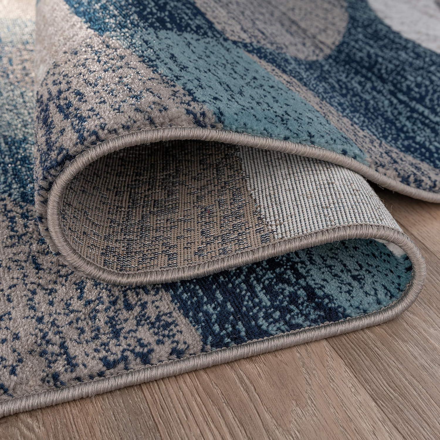 World Rug Gallery Geometric Circles Blue 2' x 7' Runner Rug
