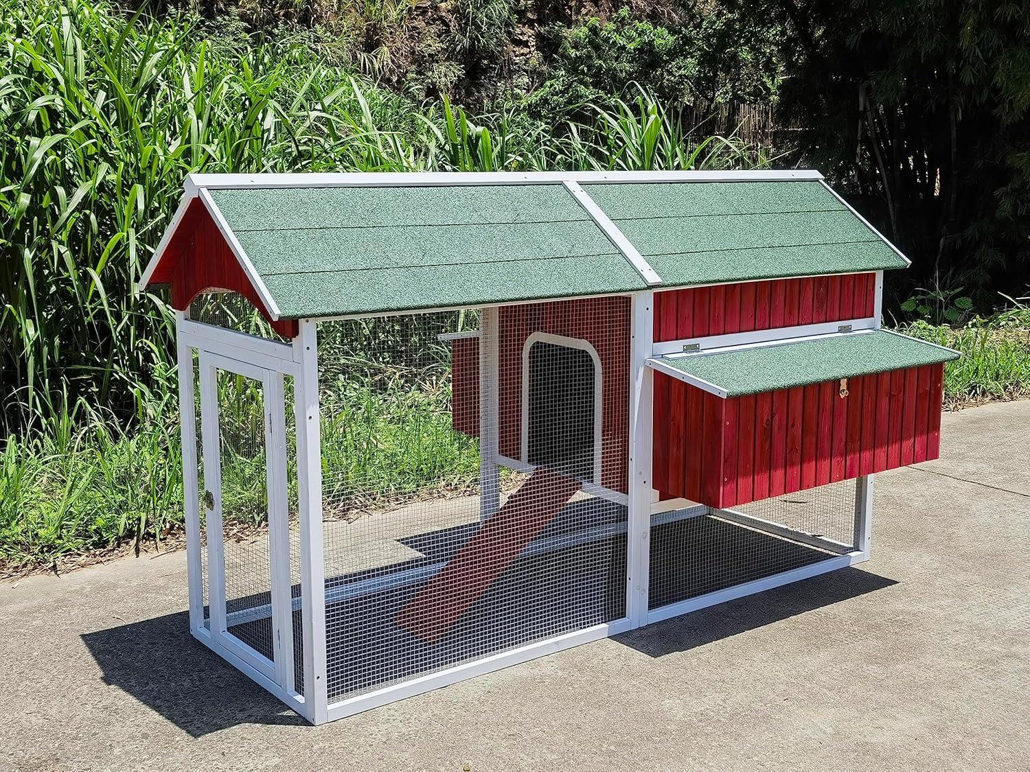 Midlee Red Barn Wooden Chicken Coop with Run Hen House Nesting Box Backyard Covered Enclosure
