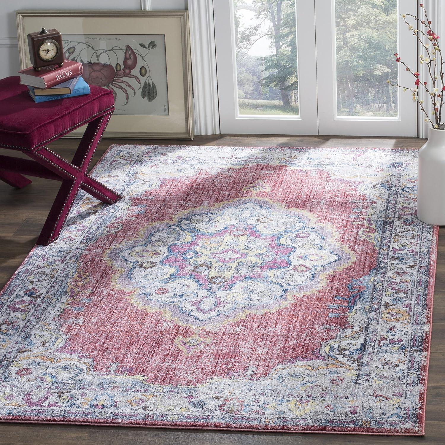 SAFAVIEH Bristol Collection 3' x 5' Rose / Light Grey BTL343B Boho Chic Medallion Distressed Area Rug