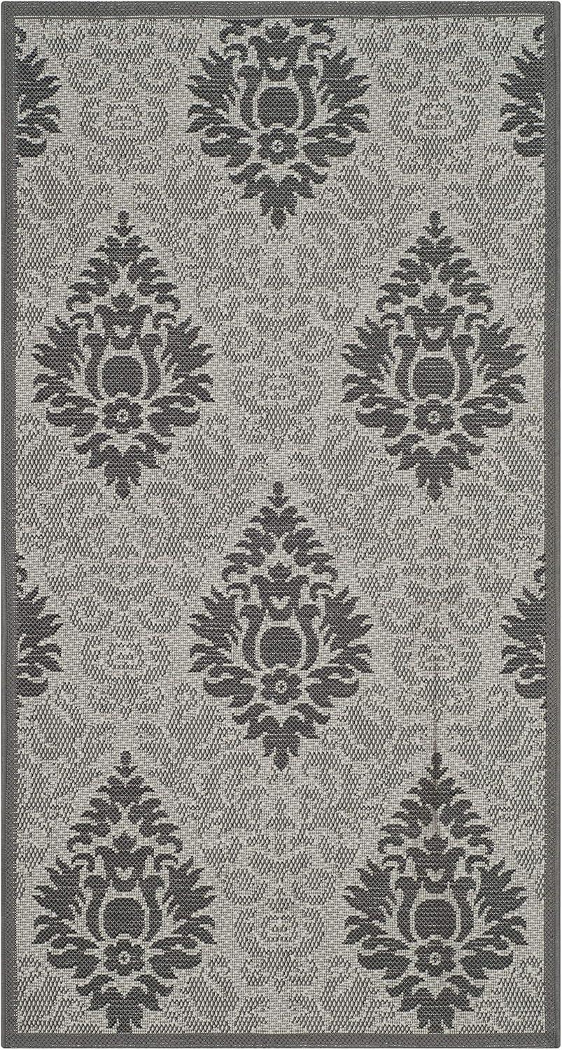 SAFAVIEH Courtyard Jennifer Damask Indoor/Outdoor Area Rug, Light Grey/Anthracite, 4' x 5'7"