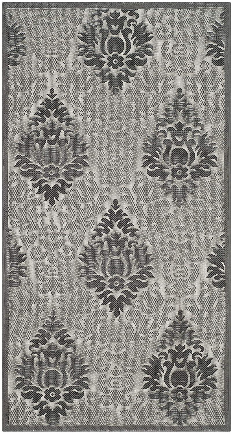 SAFAVIEH Courtyard Jennifer Damask Indoor/Outdoor Area Rug, Light Grey/Anthracite, 4' x 5'7"