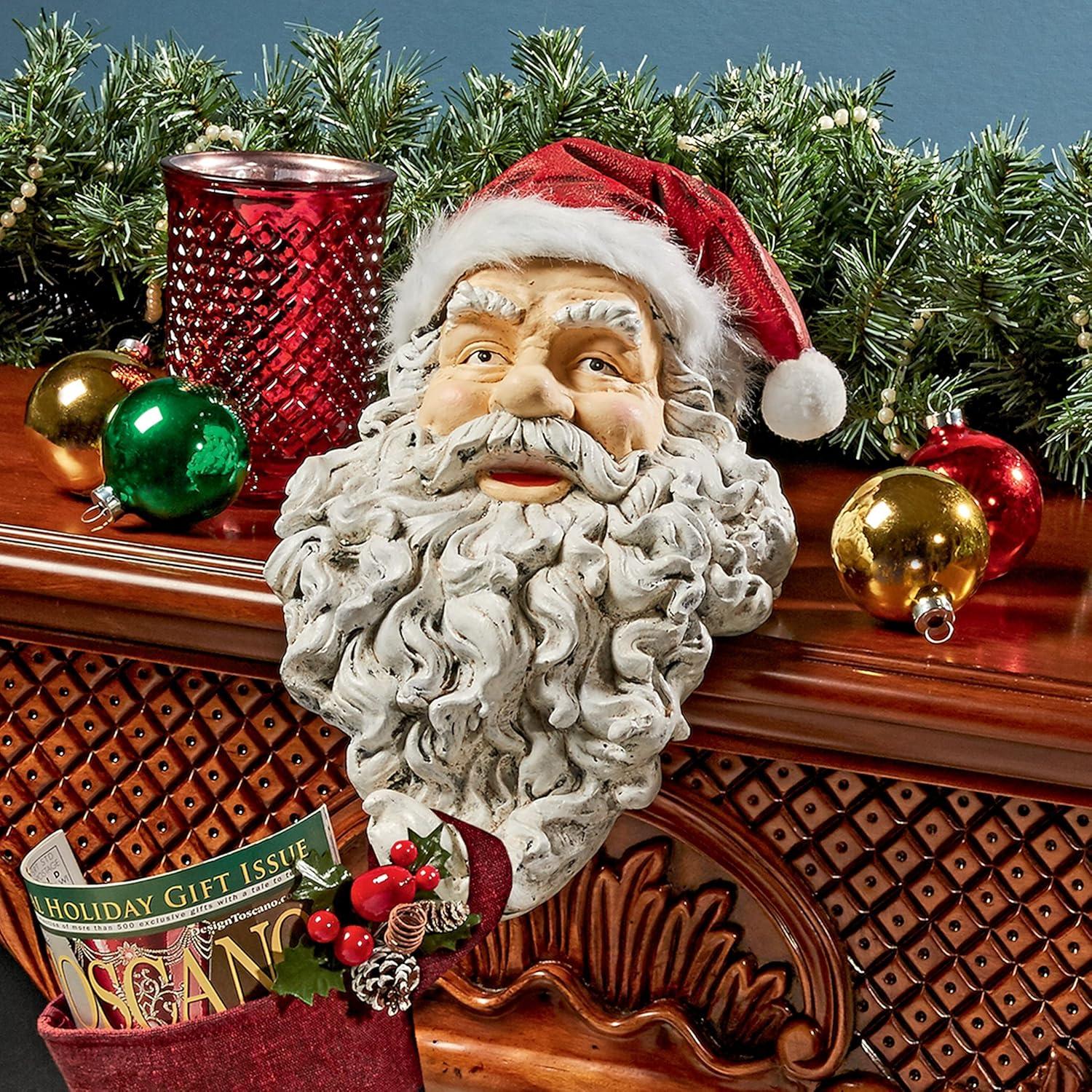 Design Toscano Ho-Ho-Hold It Santa Mantel Stocking Holder Statue, multi-colored