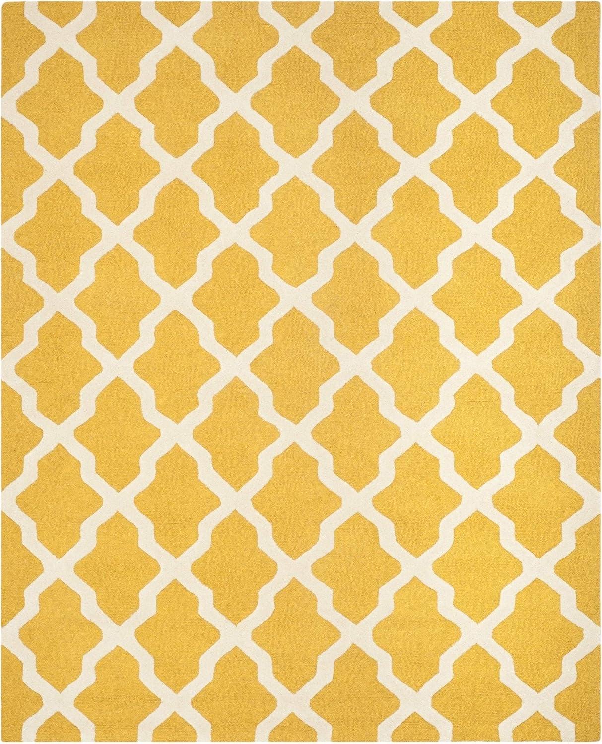 Handmade Gold and Ivory Wool Tufted 10' x 14' Rug