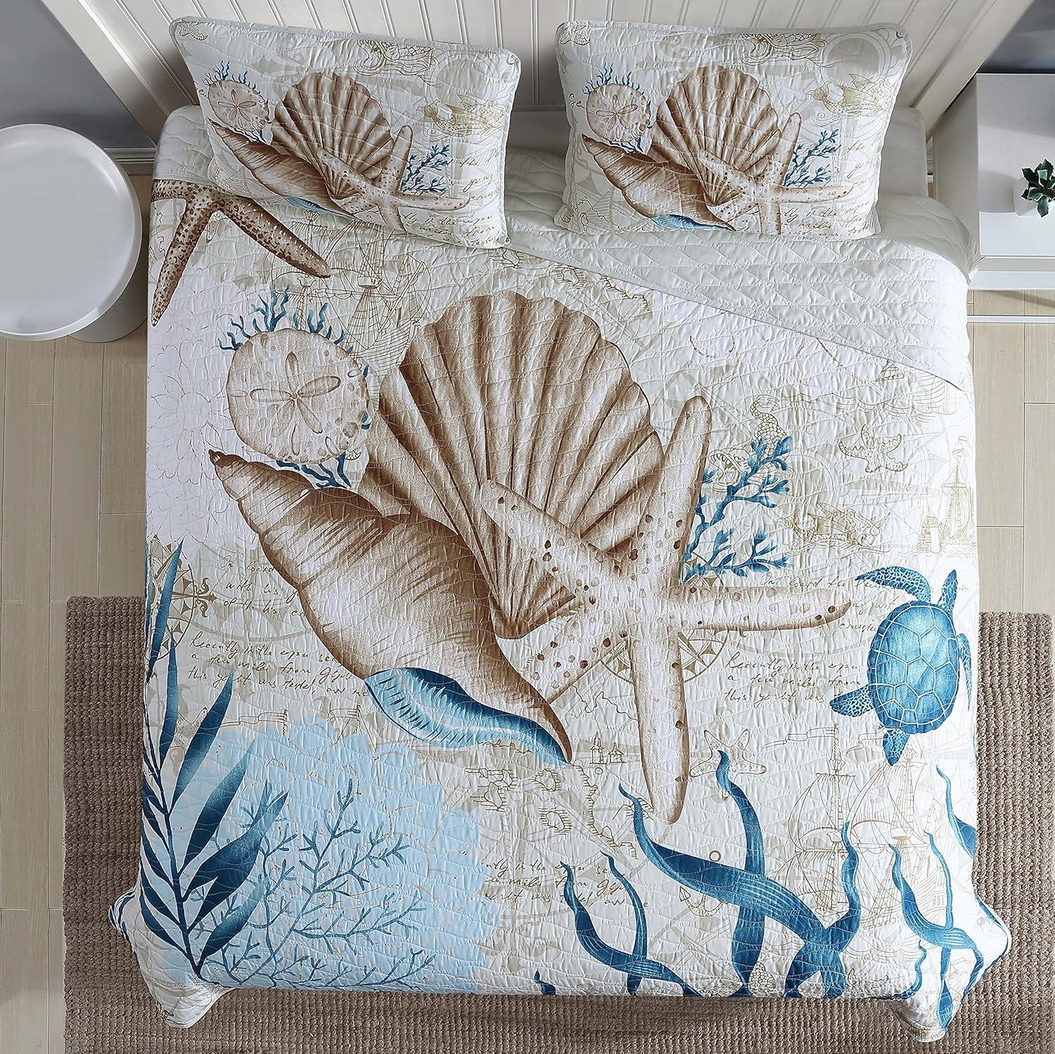 Caribbean Joe Coastal 3PC Quilt Set Blue Turtle - King