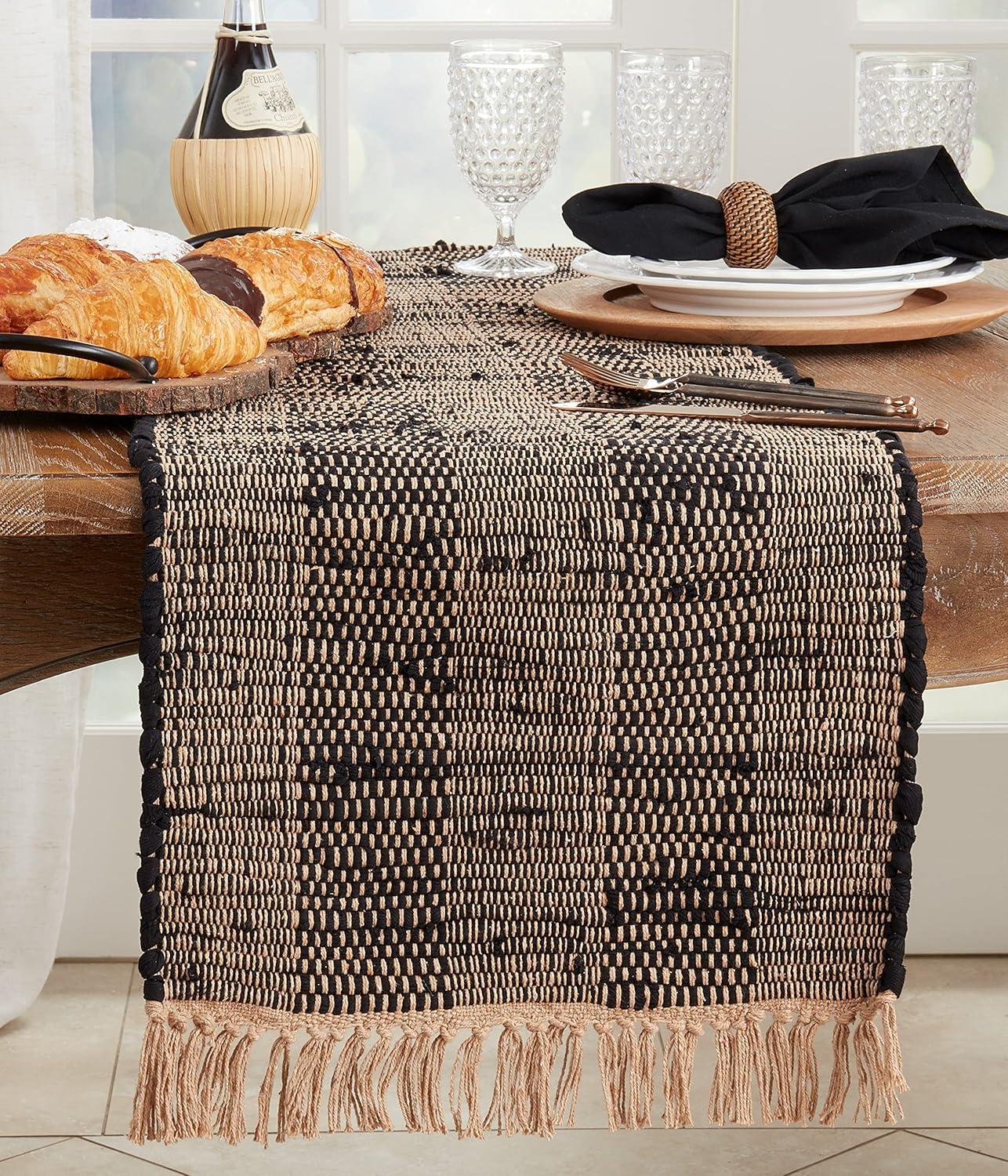 Black and Beige Striped Cotton Chindi Table Runner