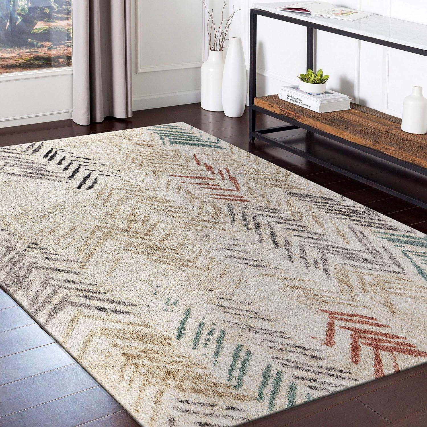 Ox Bay Arrows Distressed 5x8 Multi-color Chevron Herringbone Area Rug