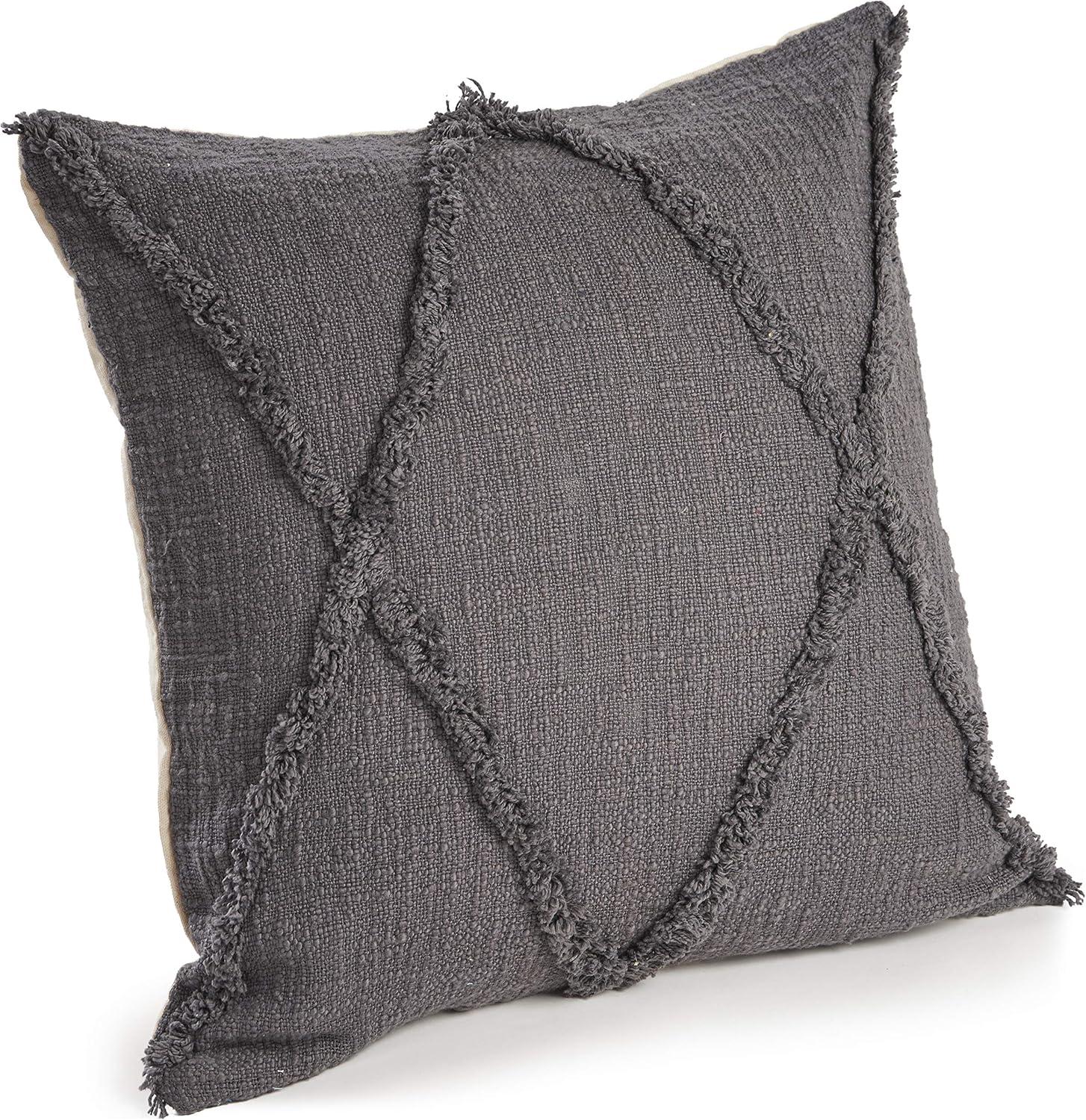 Dark Gray Embroidered Cotton Square Throw Pillow, 20" x 20"