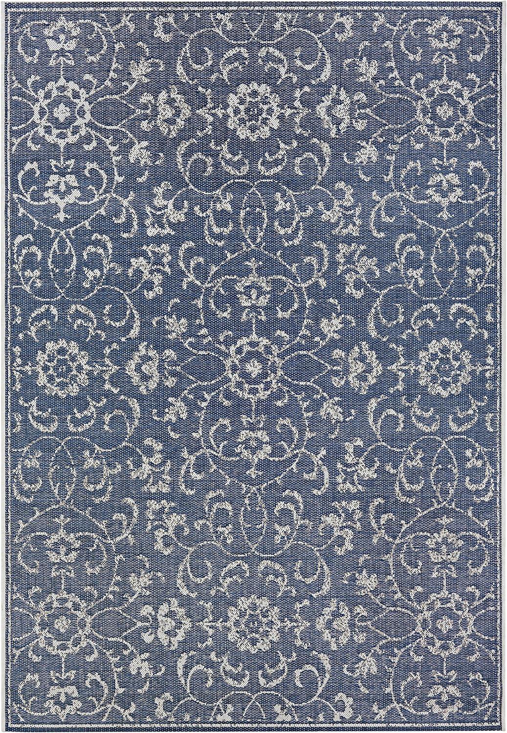 Ivory Floral Symphony Indoor/Outdoor Easy Care Area Rug, 5'3" x 7'6"