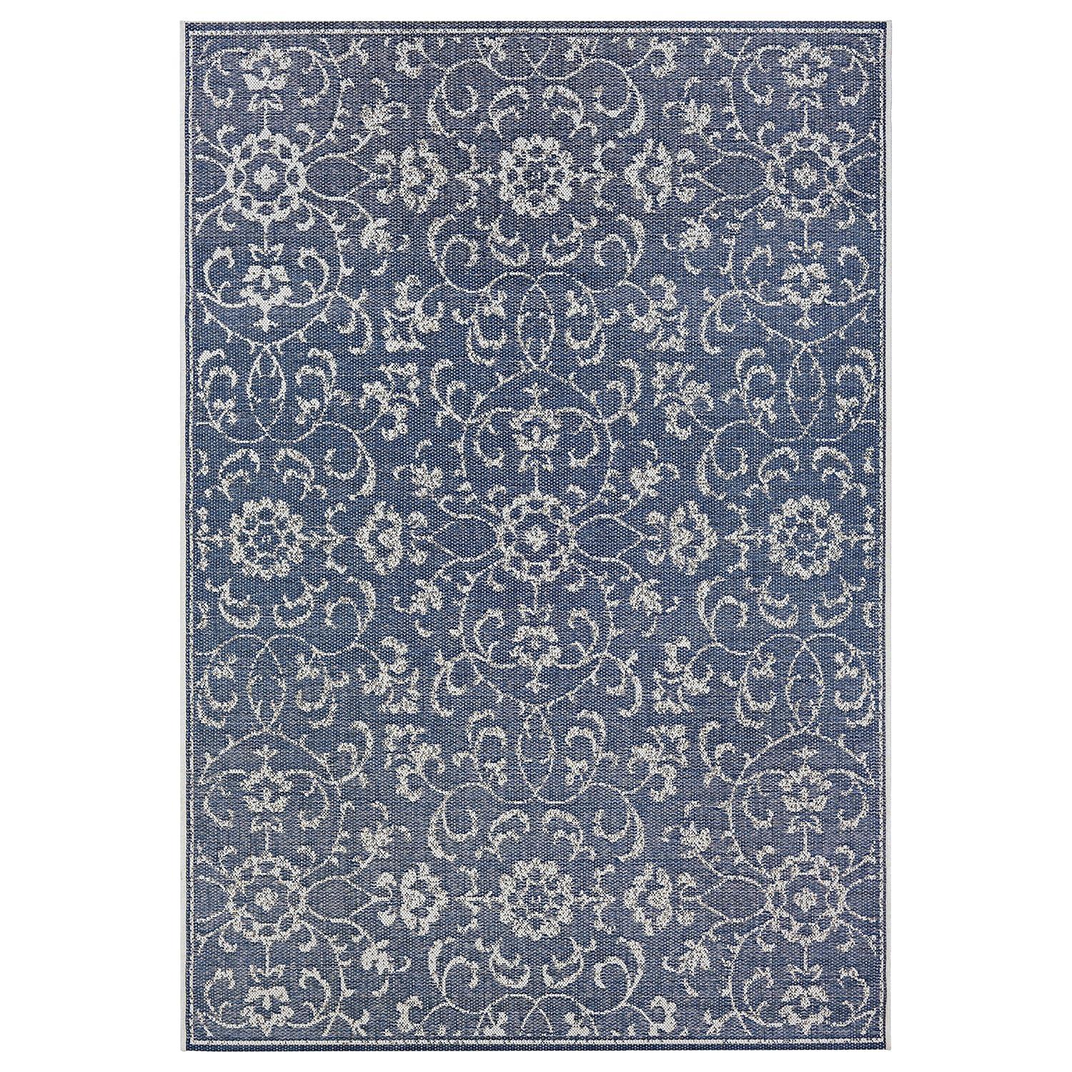 Couristan Monte Carlo Summer Vines Indoor / Outdoor Area Rug, Navy-Ivory, 5'3" x 7'6"
