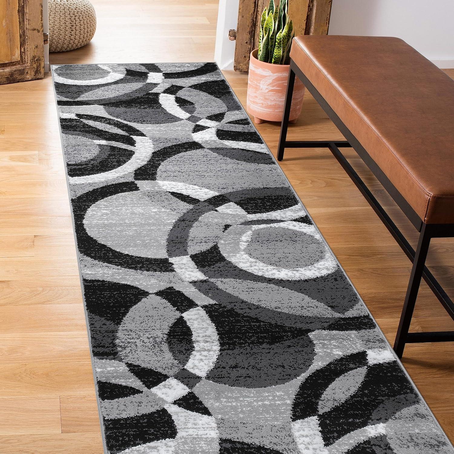 World Rug Gallery Geometric Circles Gray 2' x 7' Runner Rug