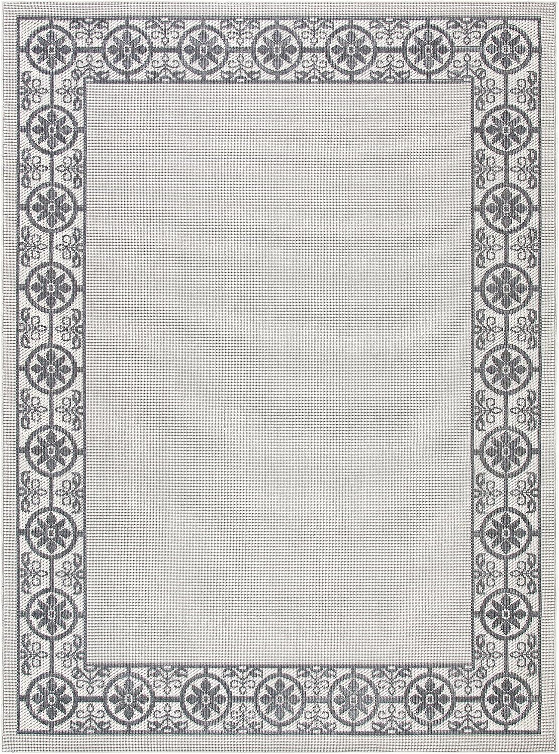 Ivory & Charcoal Geometric 8' x 10' Easy-Care Synthetic Area Rug