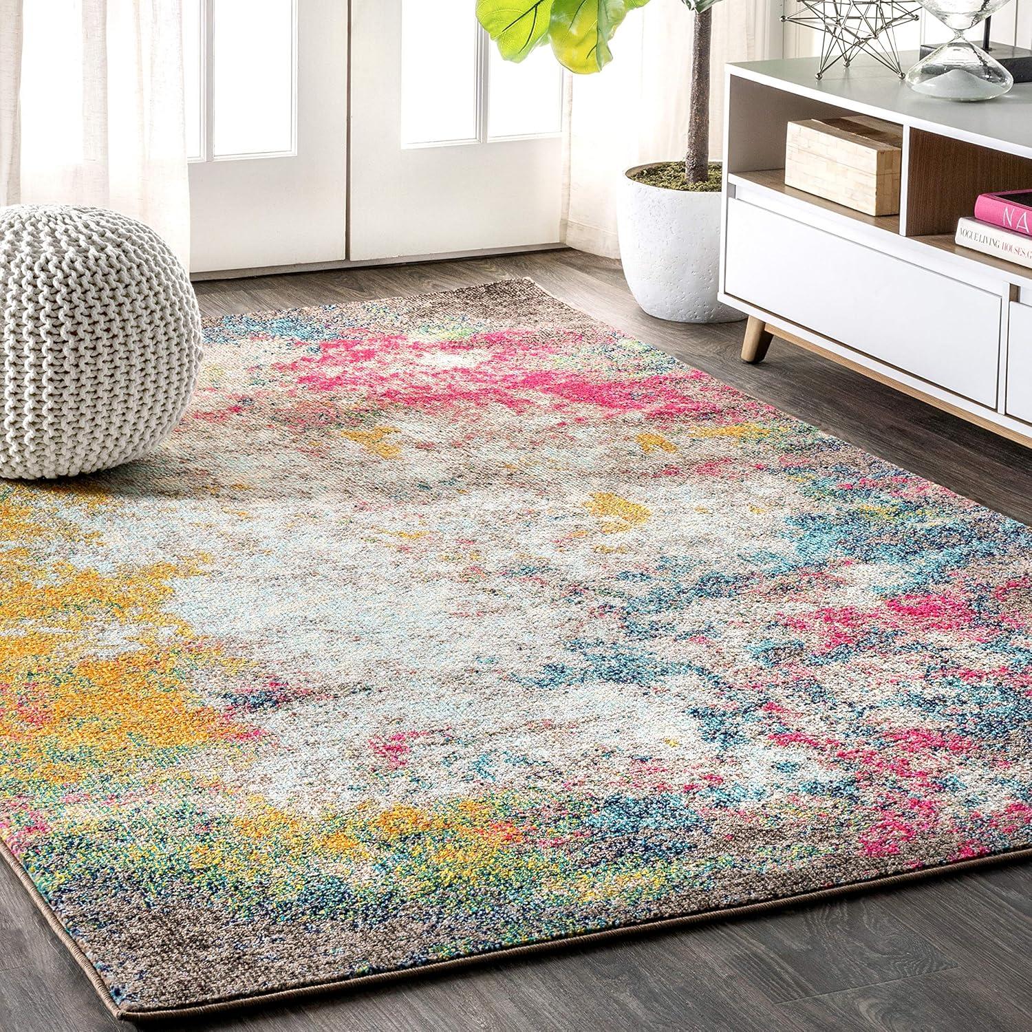 Yellow and Multicolor Abstract 8' x 10' Synthetic Area Rug