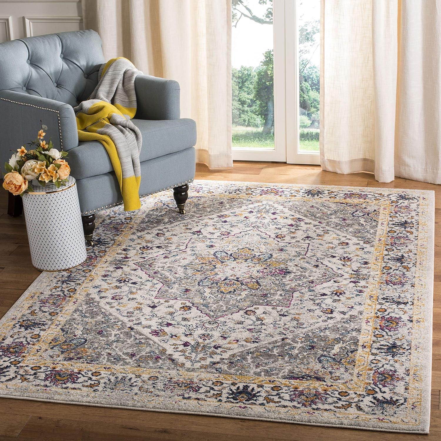 Evoke EVK288 Power Loomed Indoor Area Rug - Ivory/Grey - 6'7"x9' - Safavieh