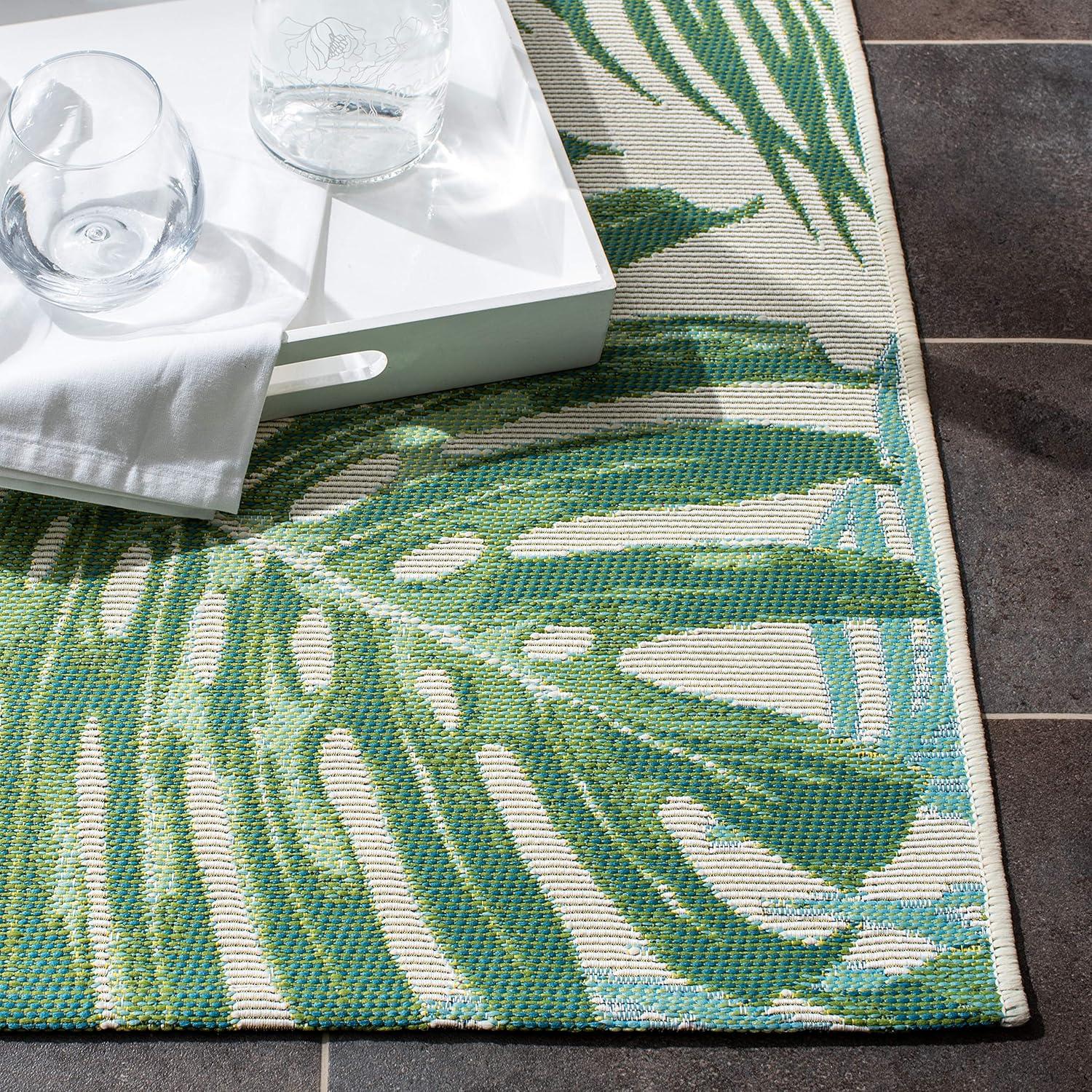 Barbados Green and Teal Tropical Botanical Square Indoor/Outdoor Rug
