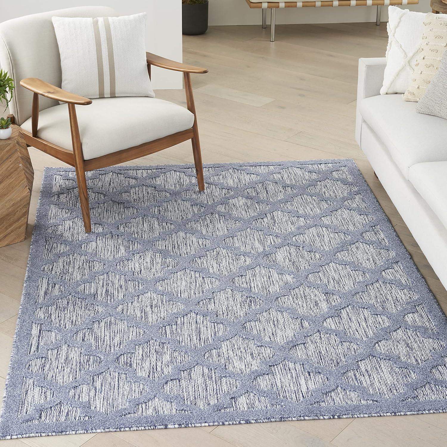 Nourison Easy Care Trellis Flatweave Indoor Outdoor Area Rug 6' x 9' Denim Blue