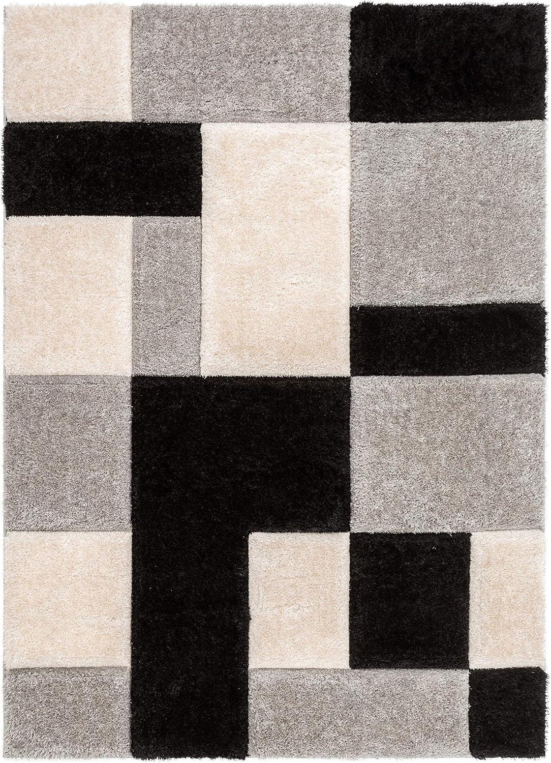 Well Woven Ella Geometric Boxes Thick Soft 3D Textured Shag 5'3" x 7'3" Blush Area Rug